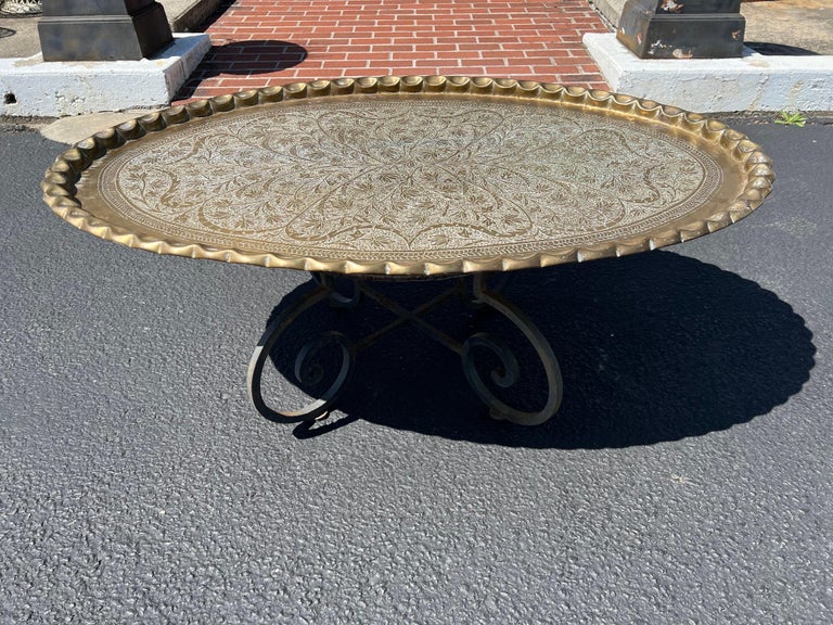 Large Moroccan Brass Tray Table For Sale at 1stDibs