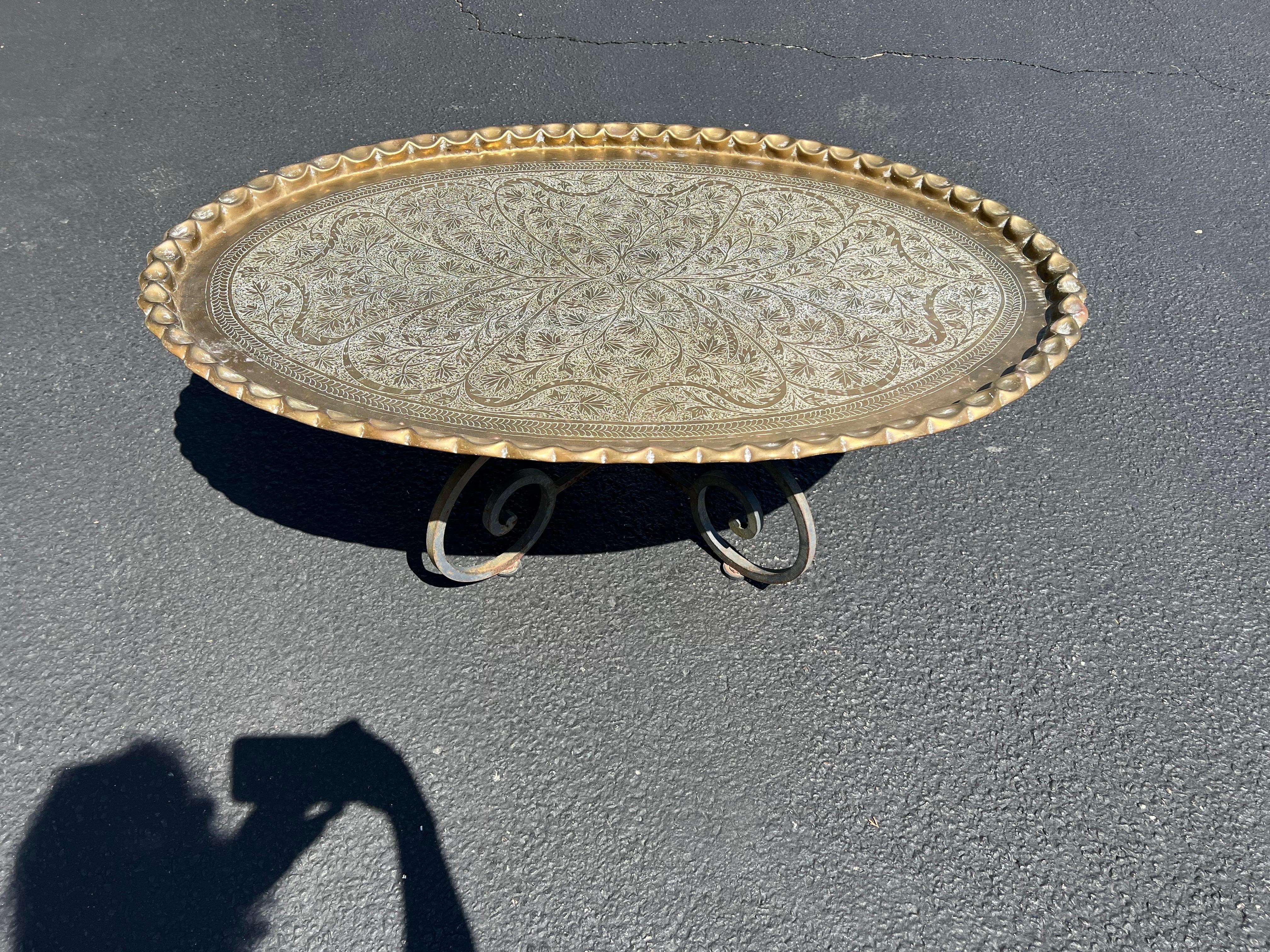 Hollywood Regency Large Moroccan Brass Tray Table