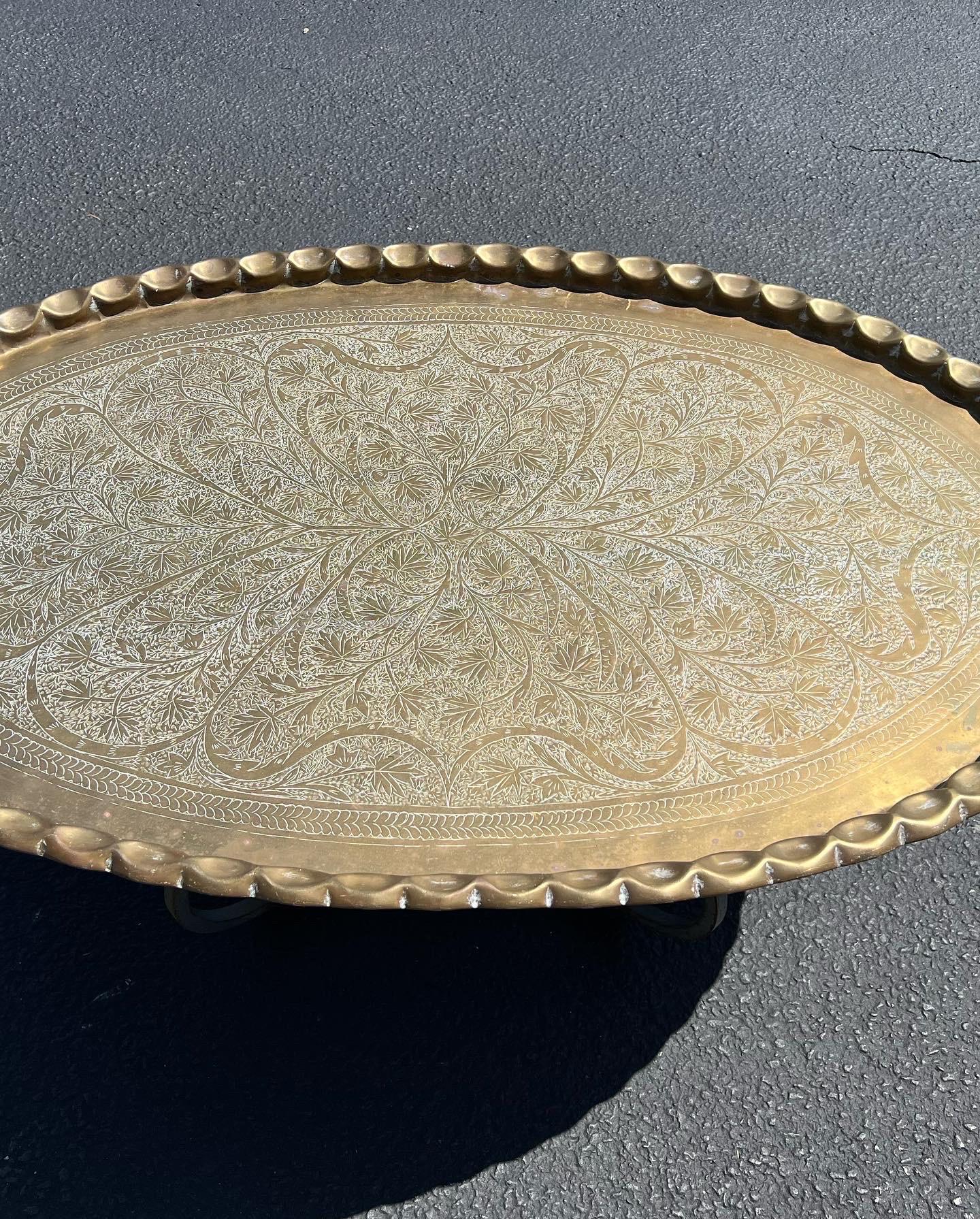 Large Moroccan Brass Tray Table 3