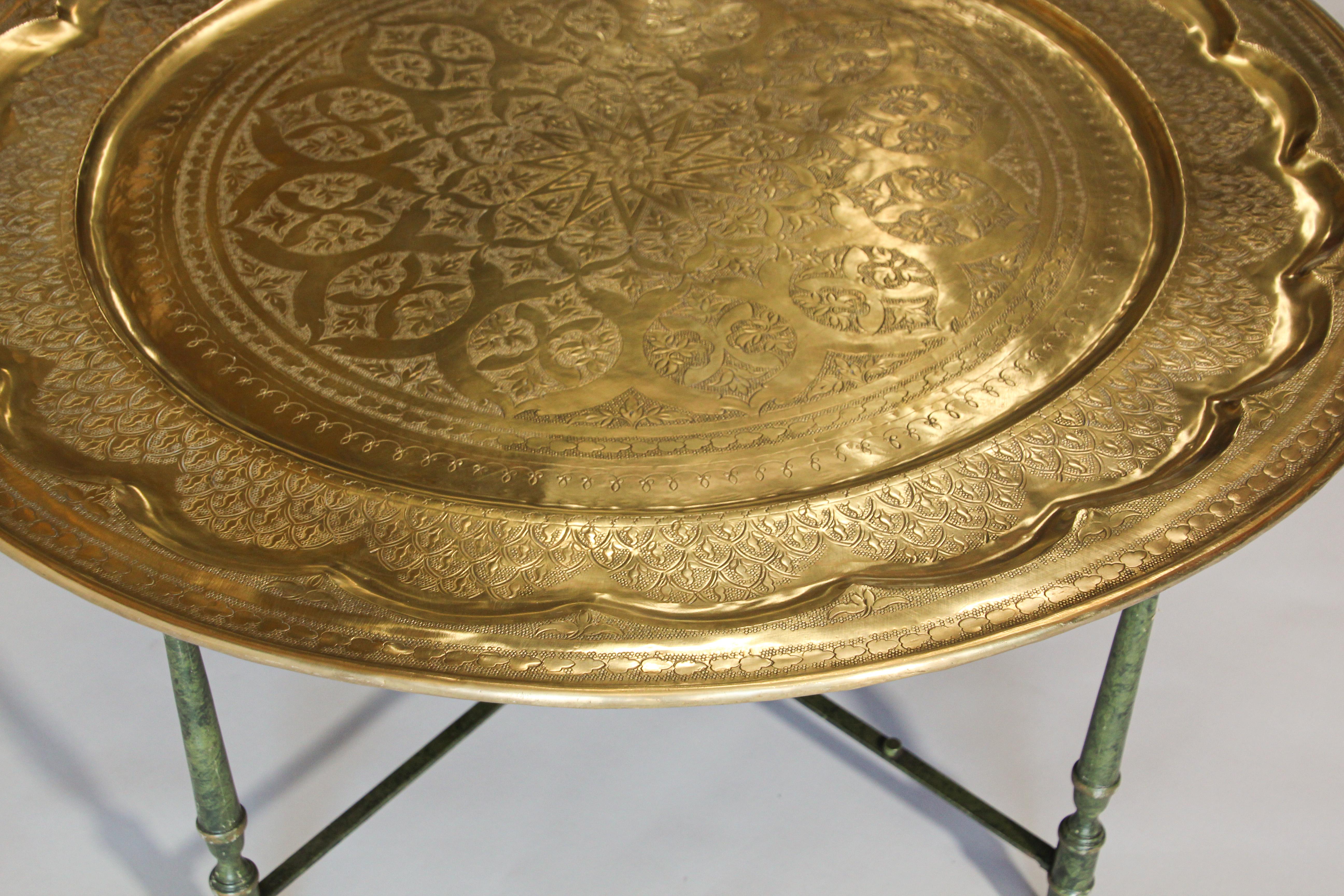 Large Moroccan Brass Tray Table on Folding Stand 4