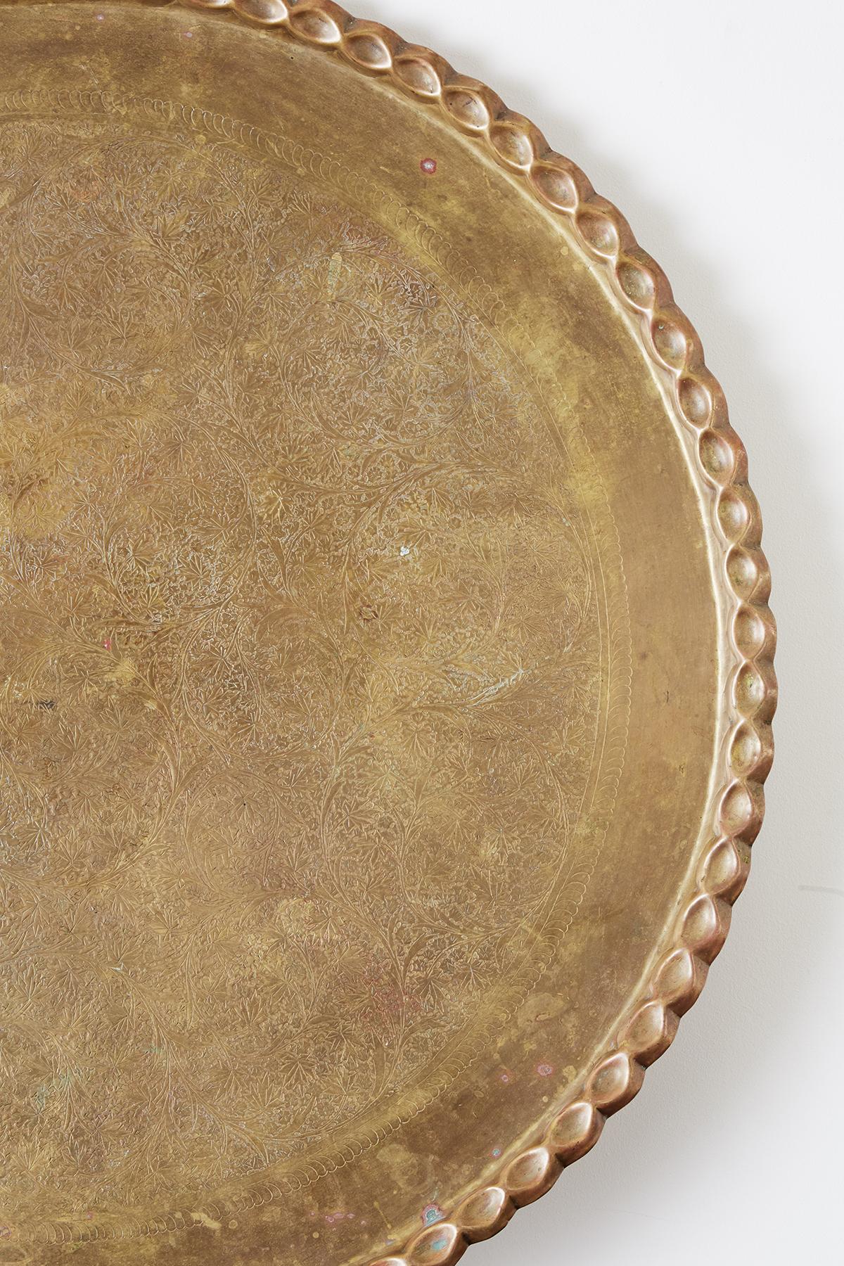 Hand-Crafted Large Moroccan Brass Tray Table Tops