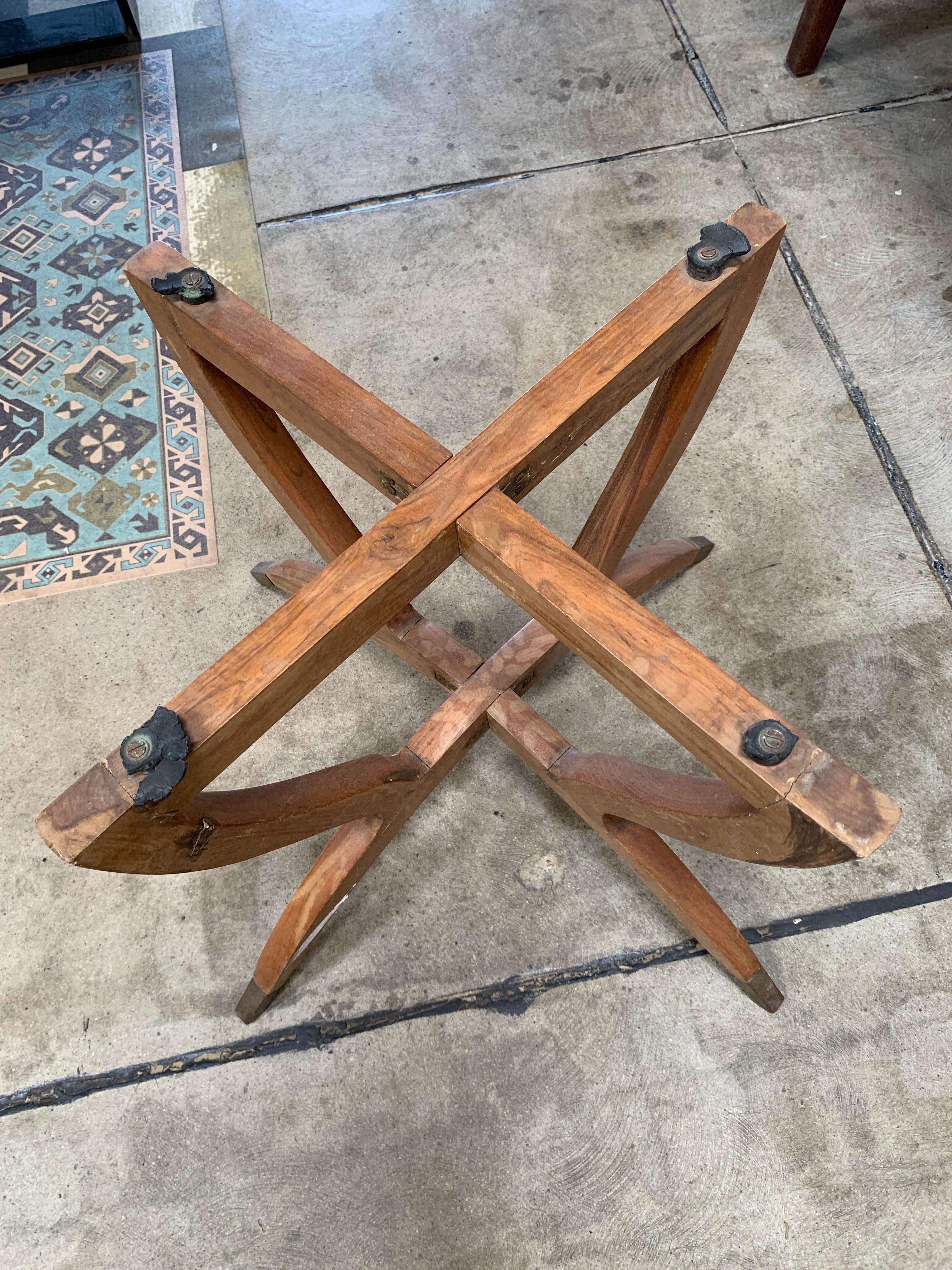 Large Moroccan Brass Tray Table with Folding Spider Leg Stand 1