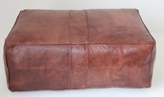 Large Moroccan Brown Leather Rectangular Pouf Ottoman