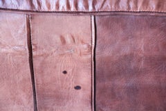 Large Moroccan Brown Leather Rectangular Pouf Ottoman