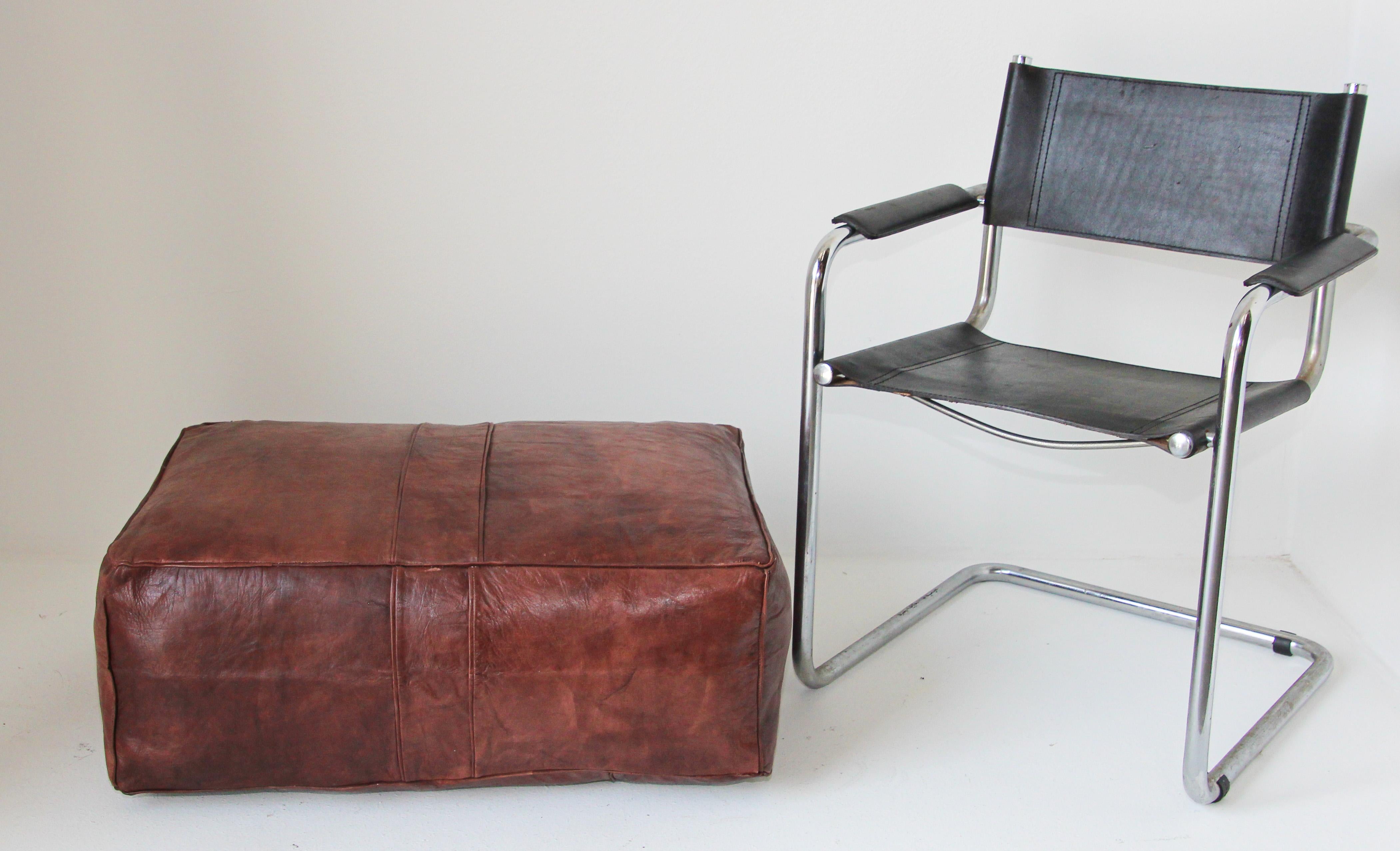 brown leather rectangle ottoman
