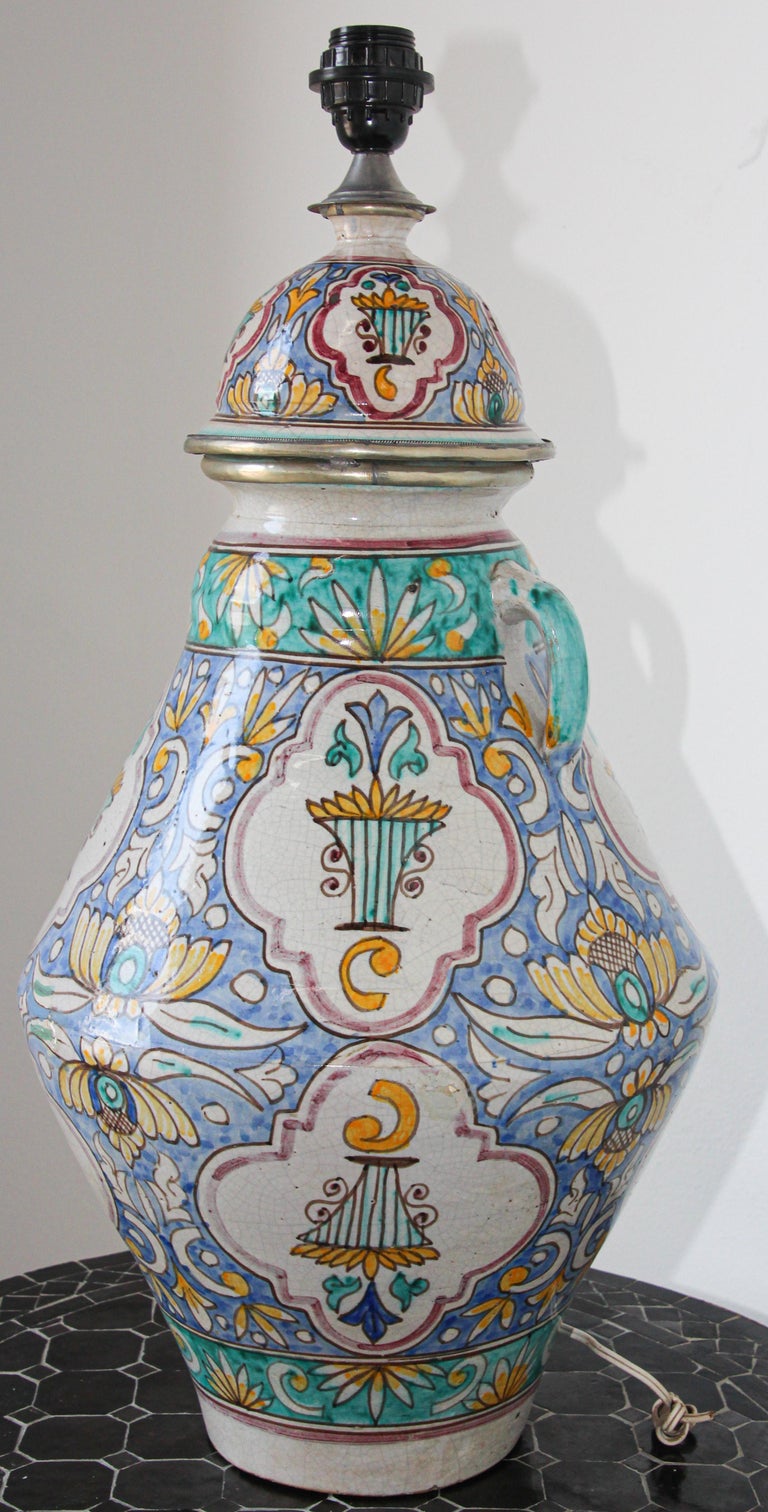 Large Moroccan Ceramic Table Lamp with Moorish Spanish Granada Design
