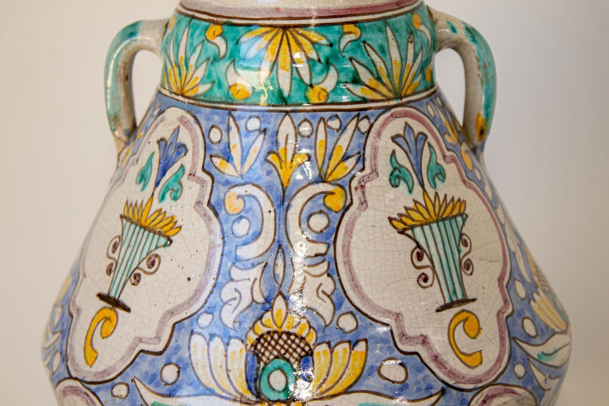 20th Century Moroccan Moorish Ceramic Table Lamp with Spanish Granada Design For Sale
