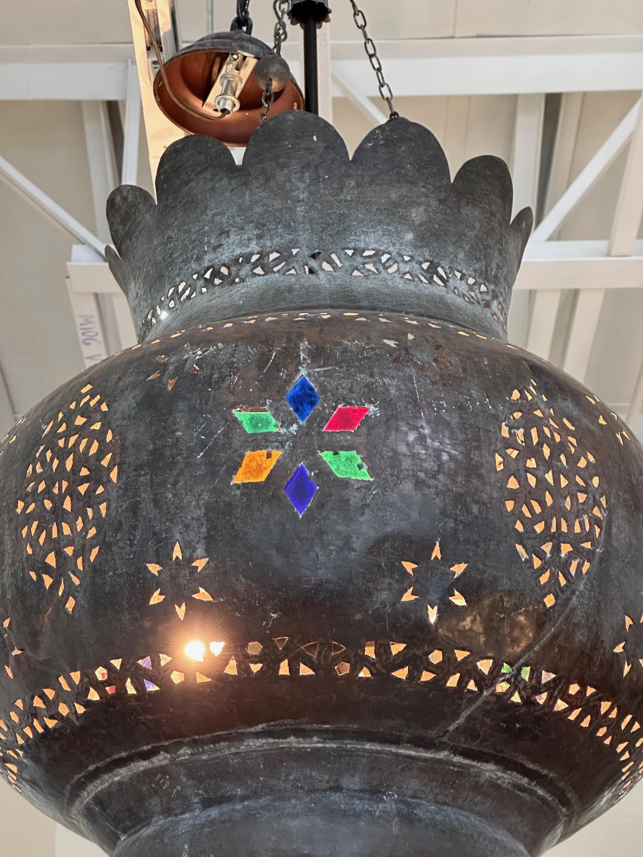 Large Moroccan Copper Lantern For Sale 1