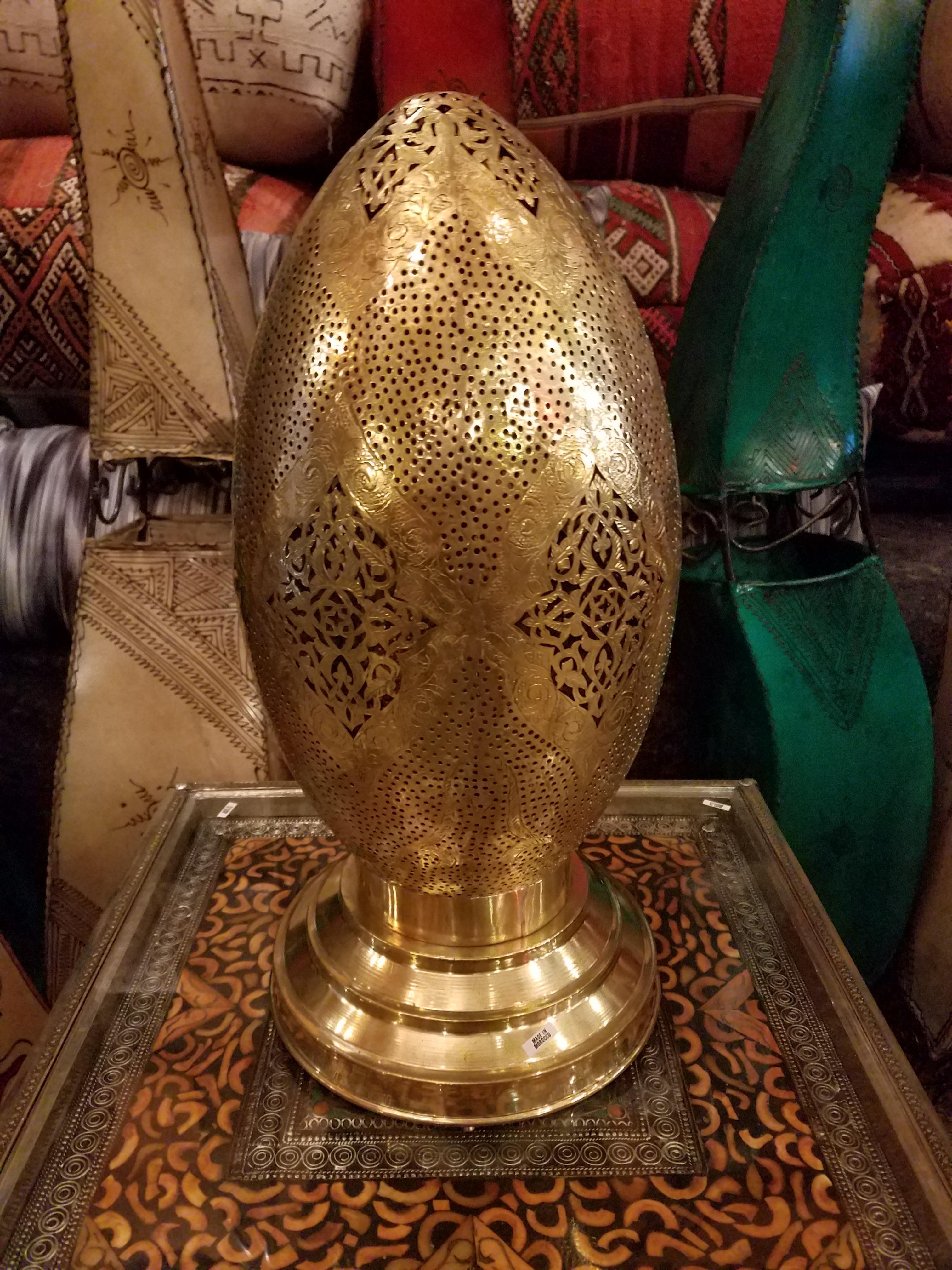 Large Moroccan Copper Table Lamp or Lantern, Egg Shape 1