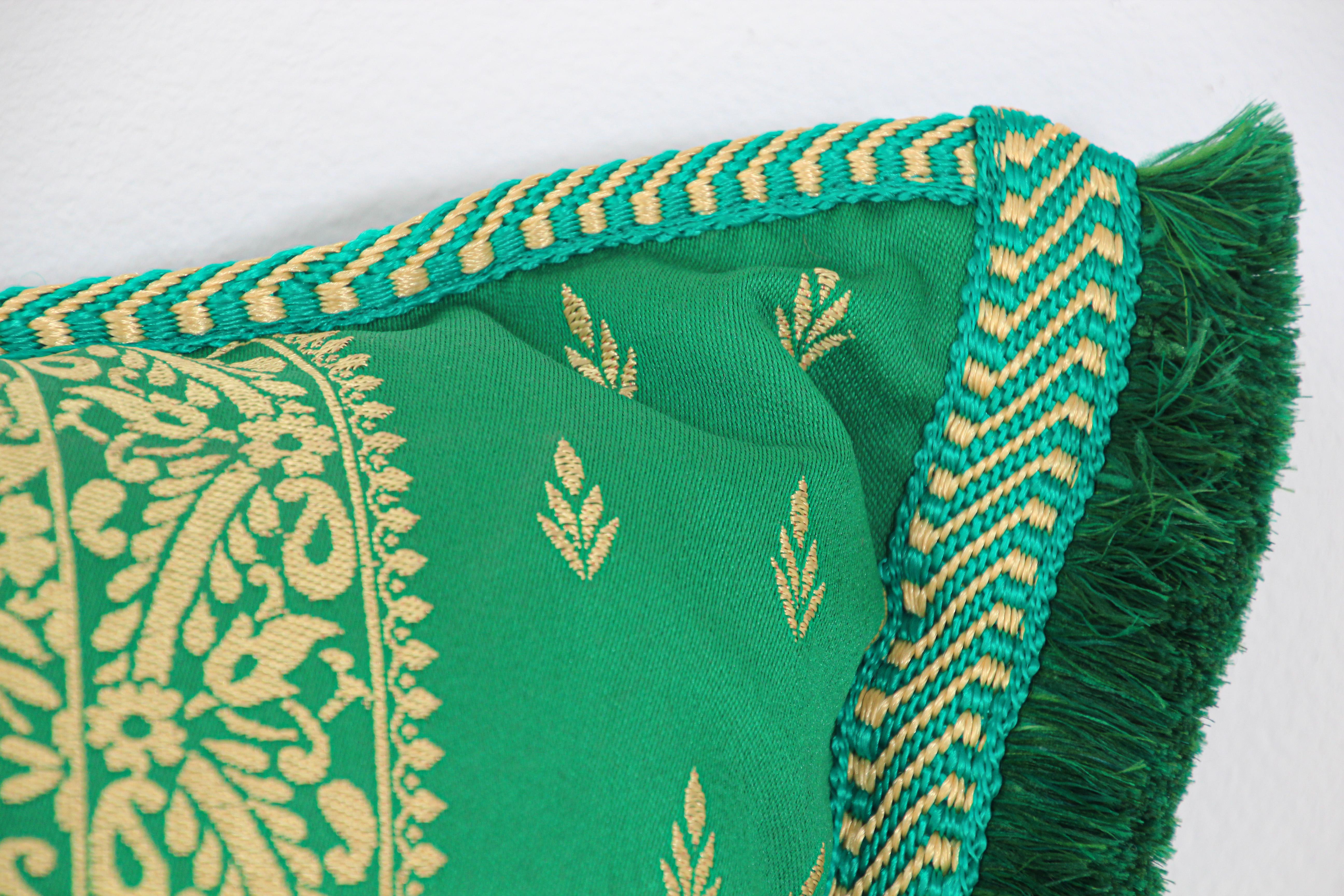 Large Moroccan Damask Green Bolster Lumbar Decorative Pillow For Sale 3