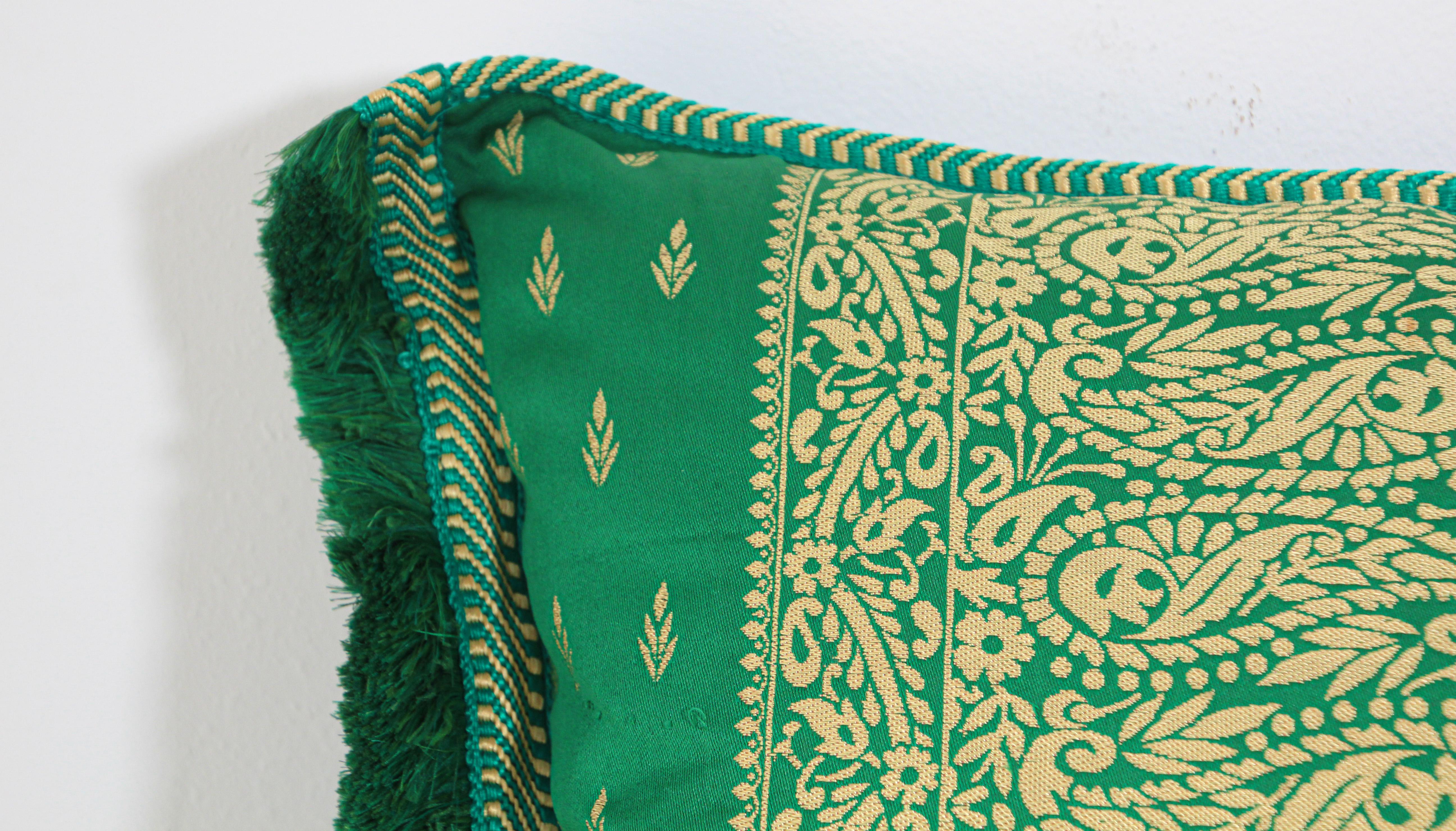 Large Moroccan Damask Green Bolster Lumbar Decorative Pillow For Sale 2