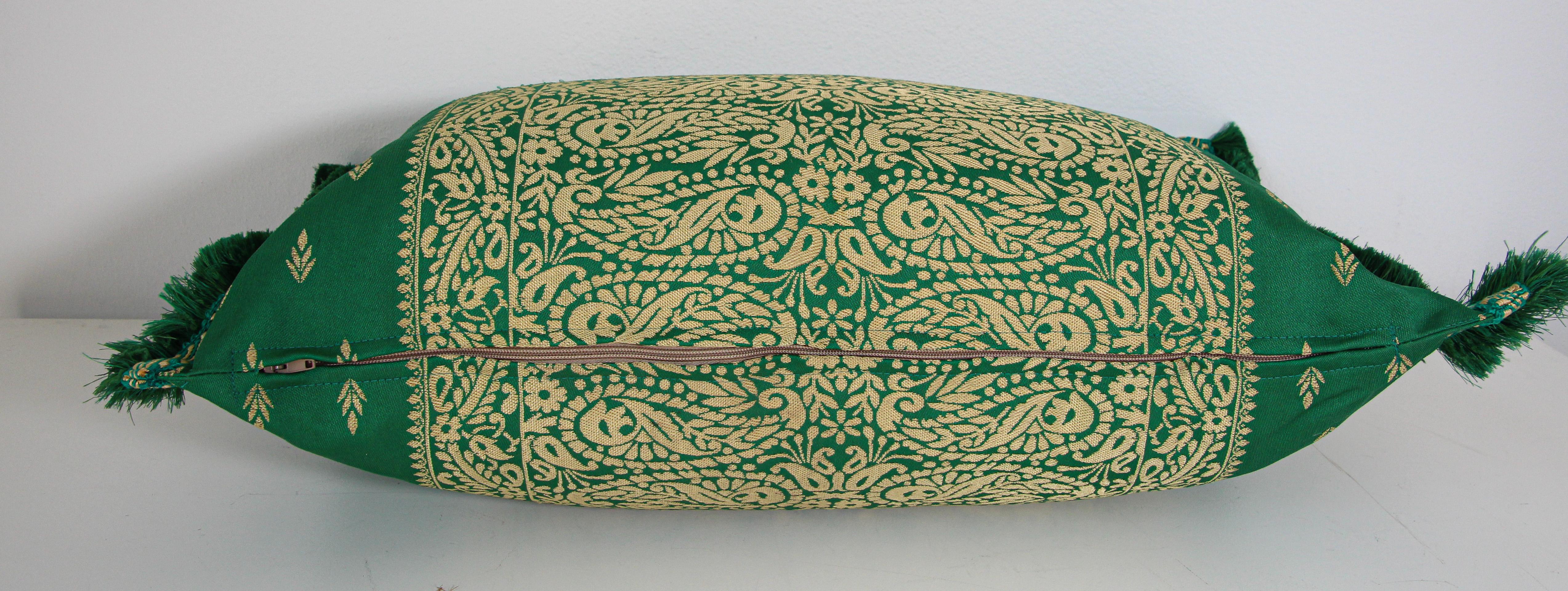 Large Moroccan Damask Green Bolster Lumbar Decorative Pillow For Sale 4