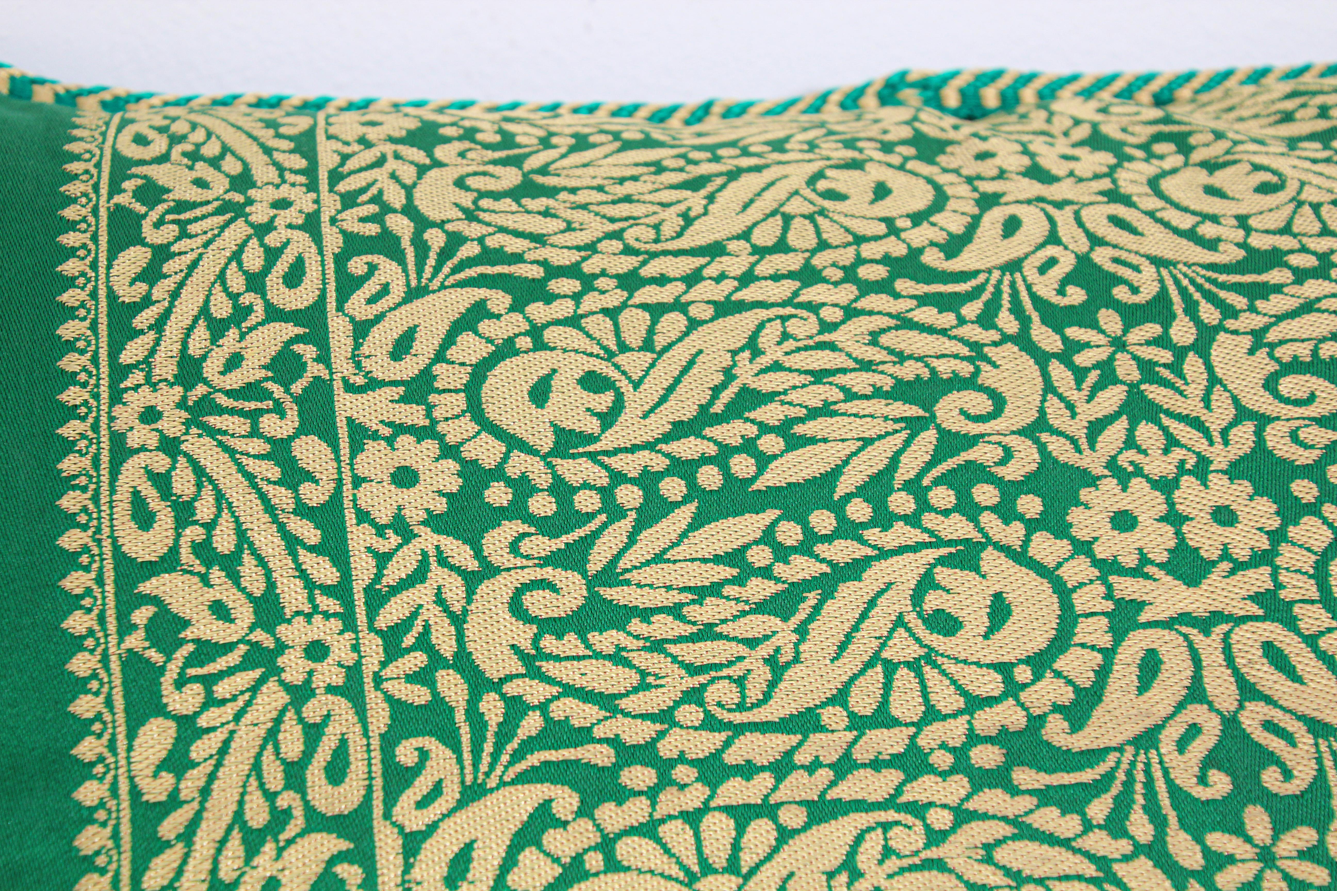 Moorish Large Moroccan Damask Green Bolster Lumbar Decorative Pillow For Sale