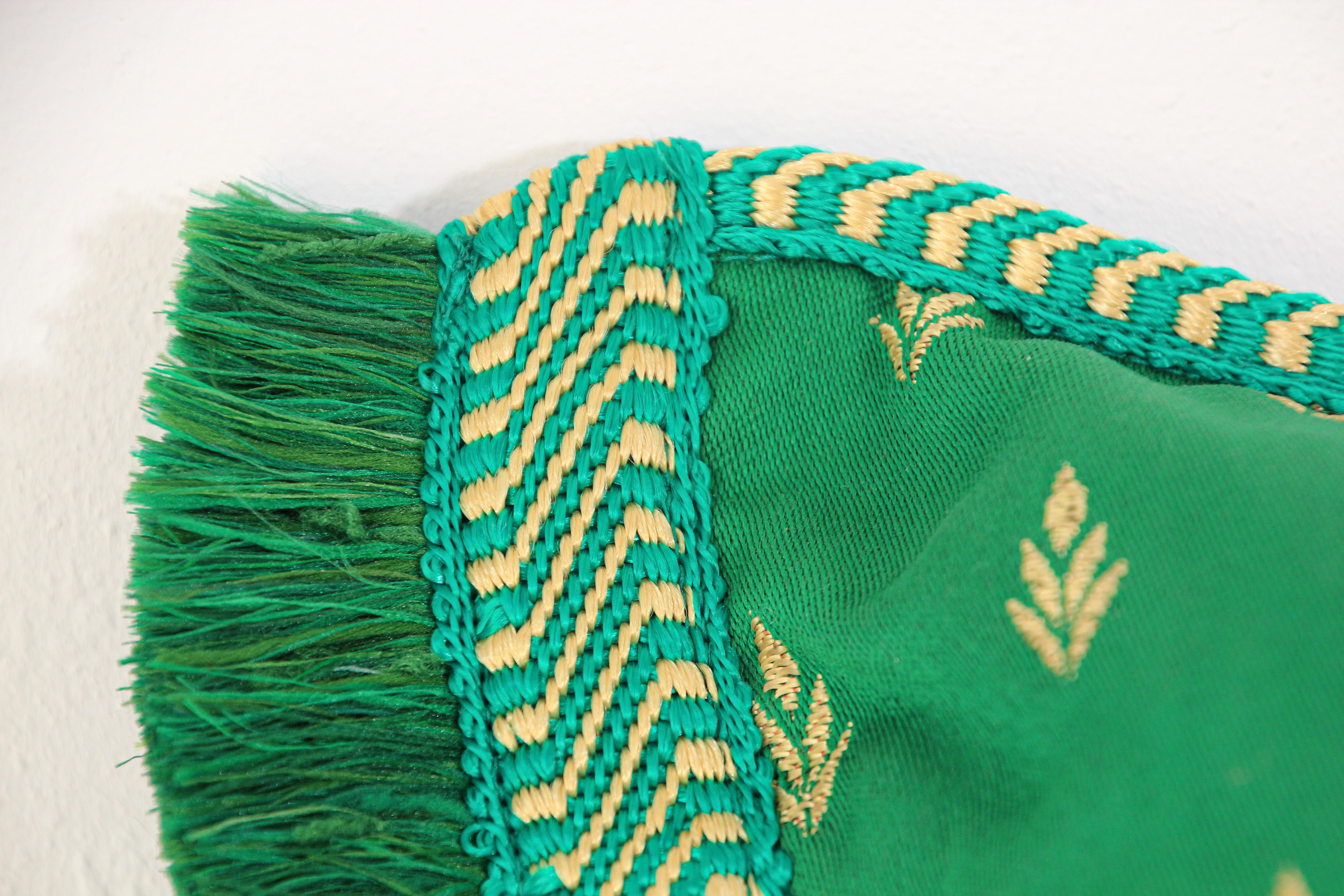 Almohada decorativa lumbar grande Damasco marroquí verde Bolster Hecho a mano en venta