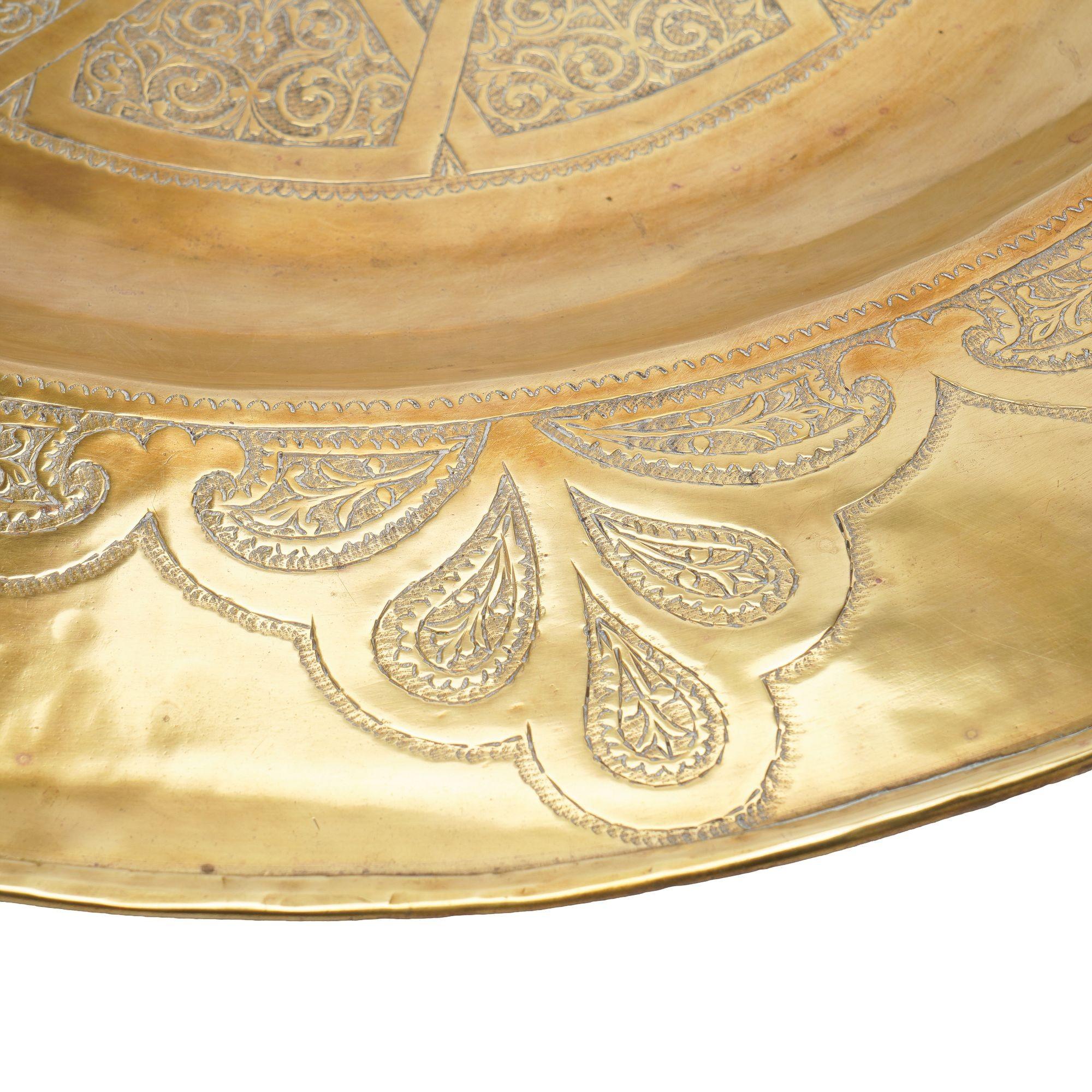 Brass Large Moroccan engraved brass coffee tray, c. 1880-1910 For Sale