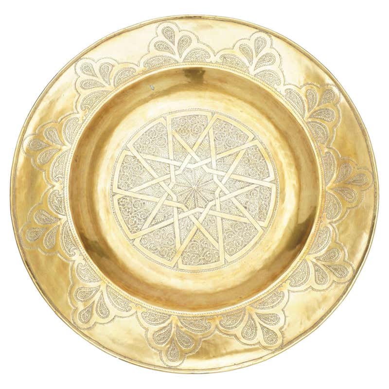 Antique Moroccan Large Polished Round Brass Tray Platter 30 in ...