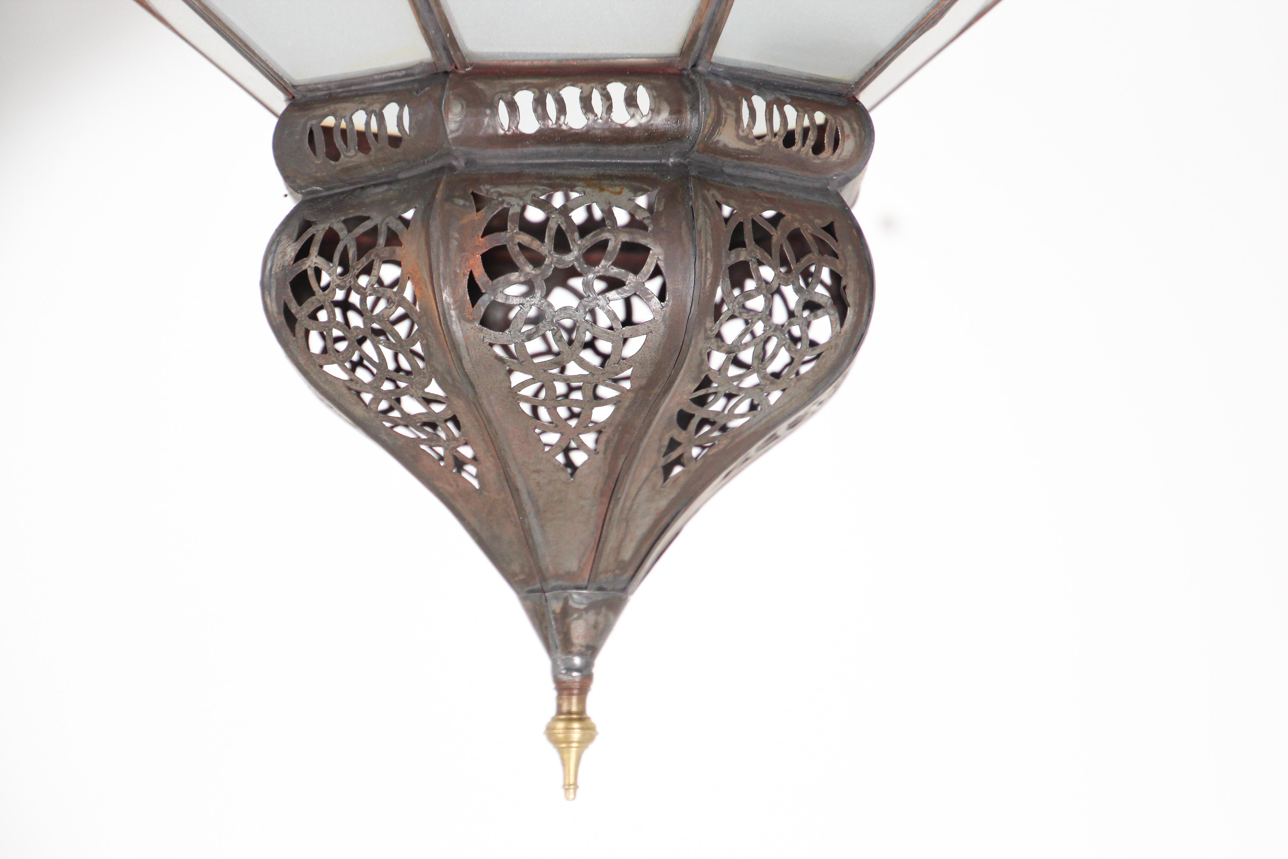 20th Century Large Moroccan Frosted Star Shape Glass Chandelier Shade