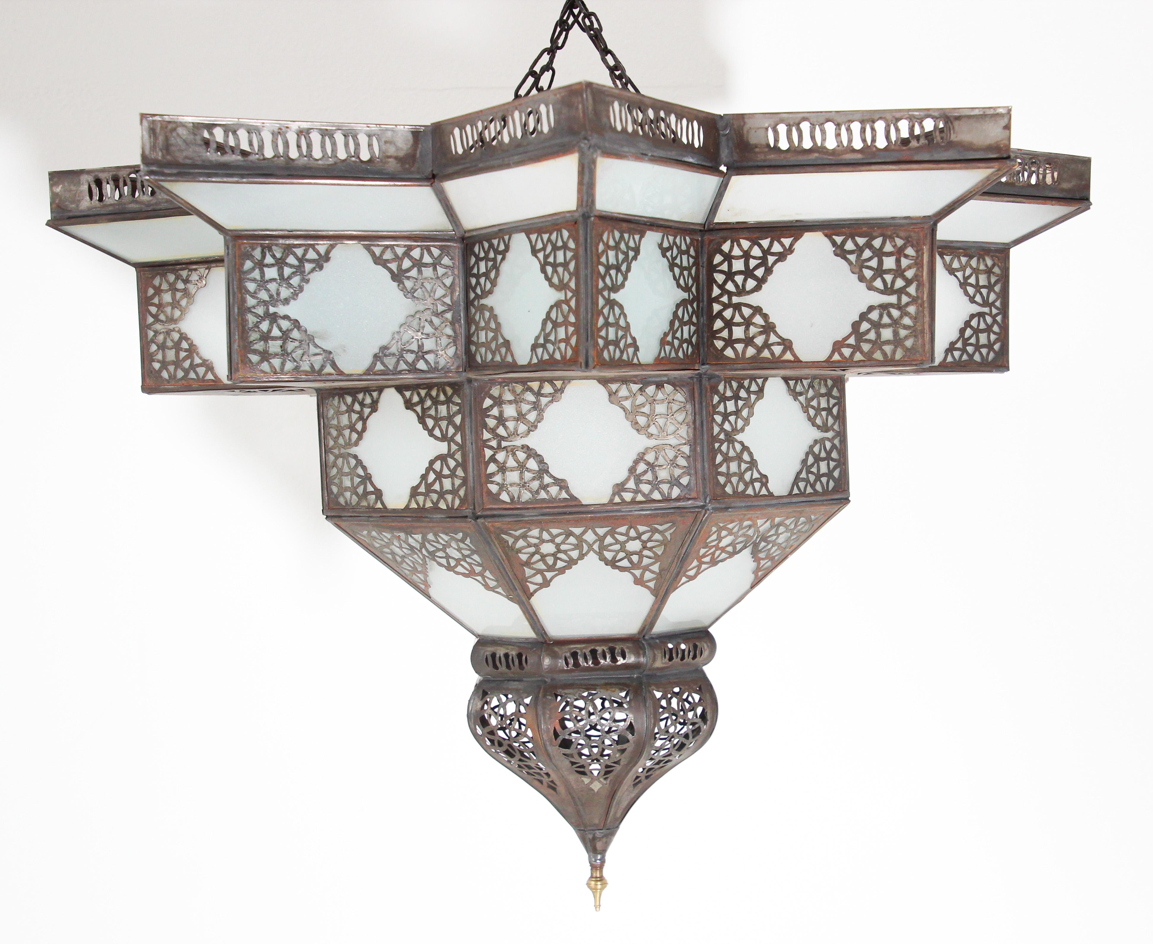 Moorish Large Moroccan Frosted Star Shape Glass Chandelier Shade
