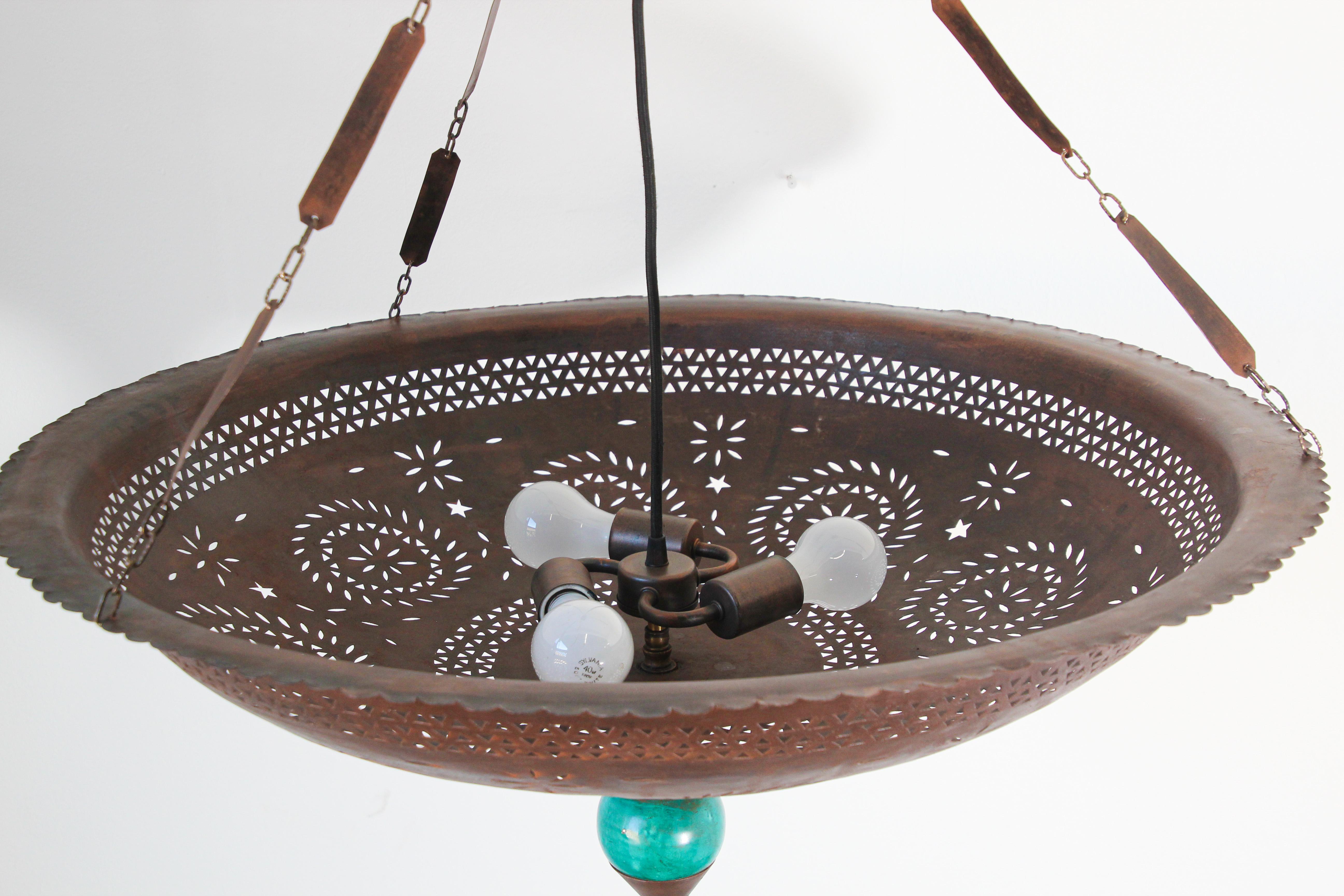 Large Moroccan Hanging Metal Ceiling Light with Turquoise Final 3