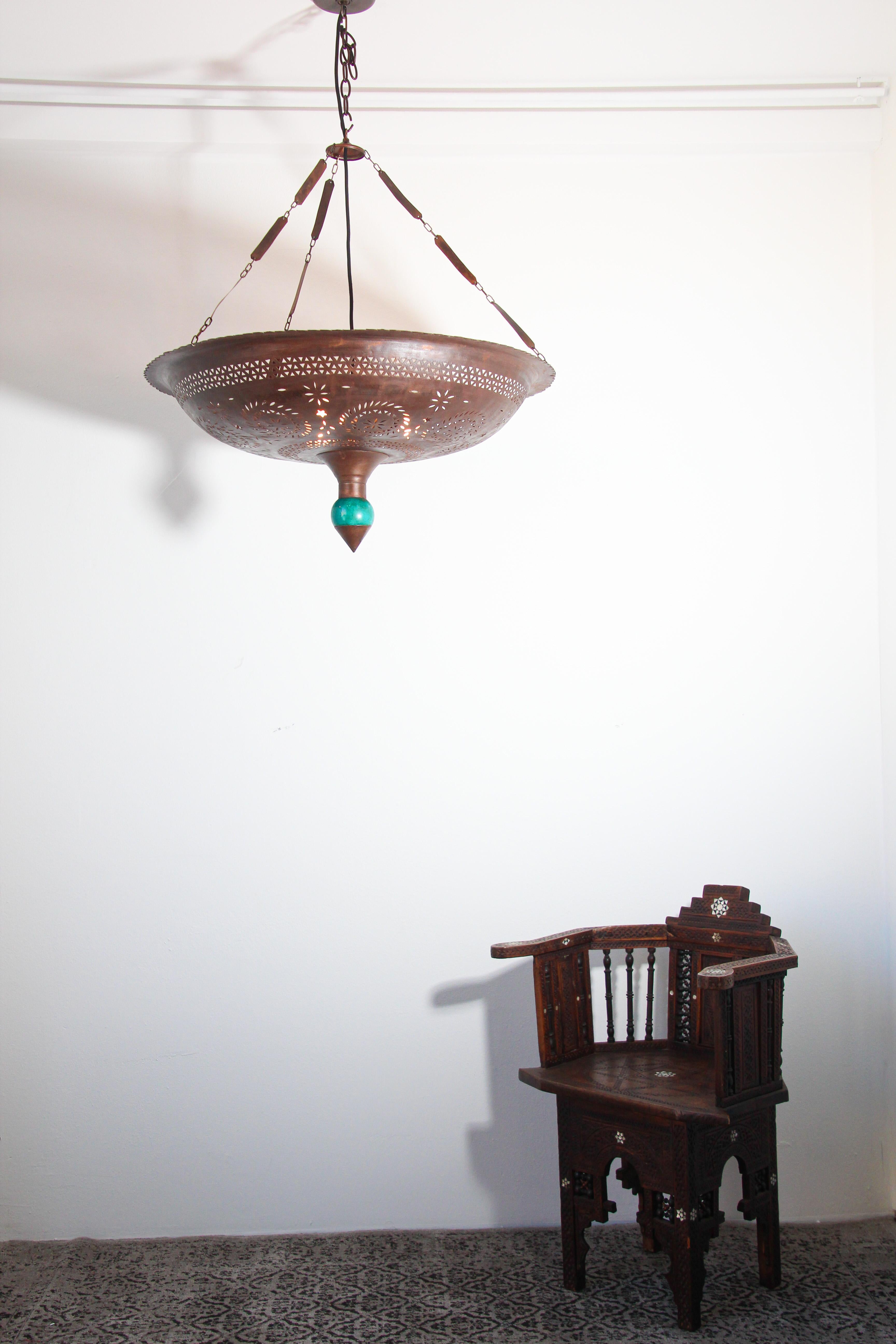 Large Moroccan Hanging Metal Ceiling Light with Turquoise Final 5