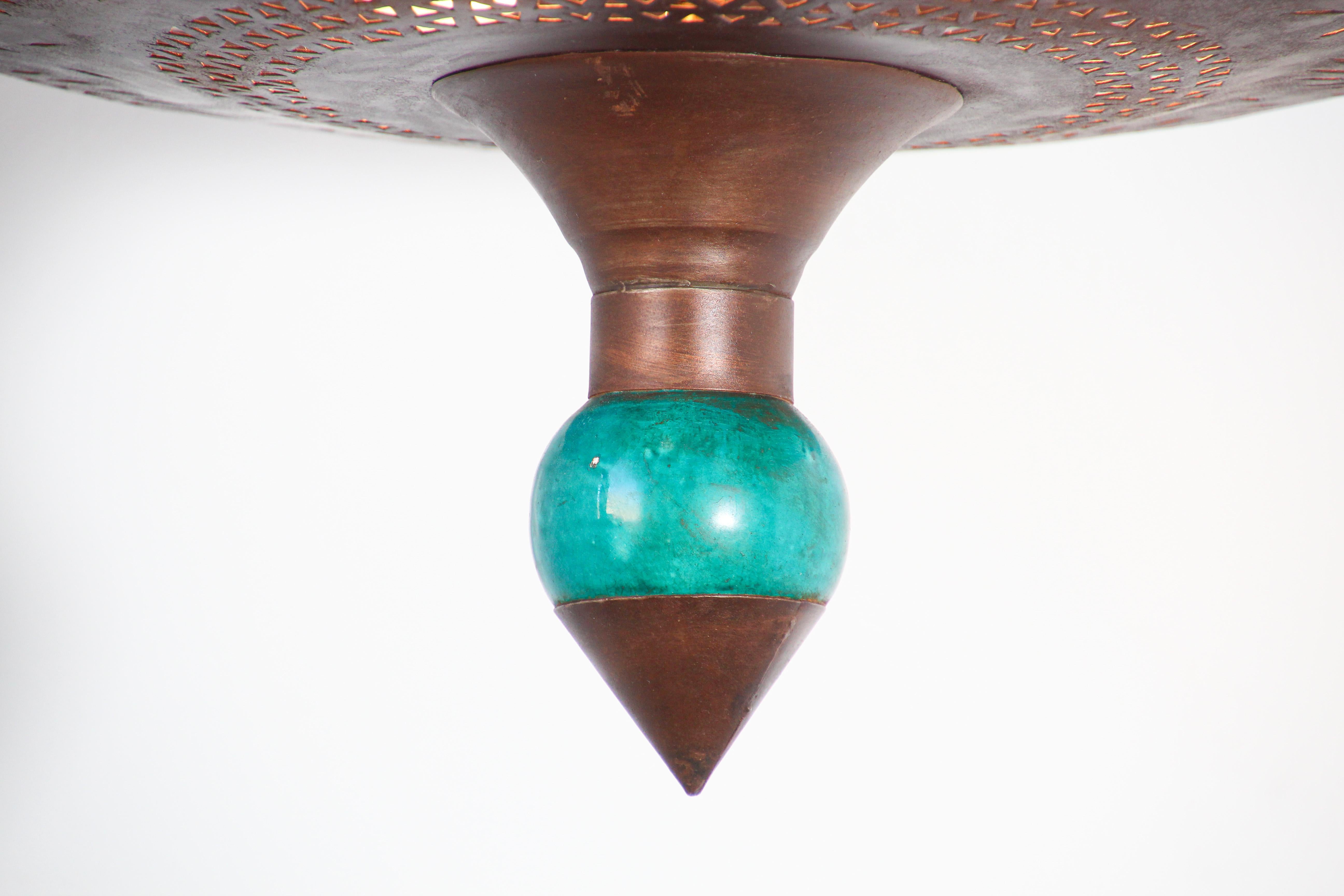 Moorish Large Moroccan Hanging Metal Ceiling Light with Turquoise Final