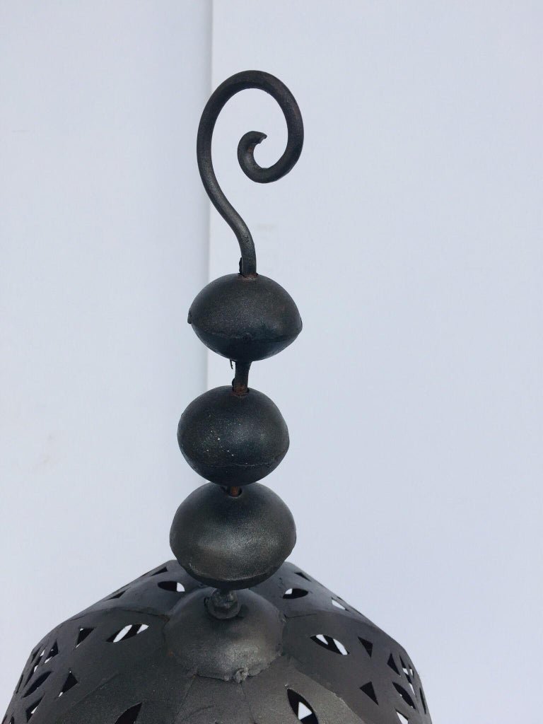 Outdoor Moroccan Hurricane Metal Candle Lantern In Good Condition For Sale In North Hollywood, CA
