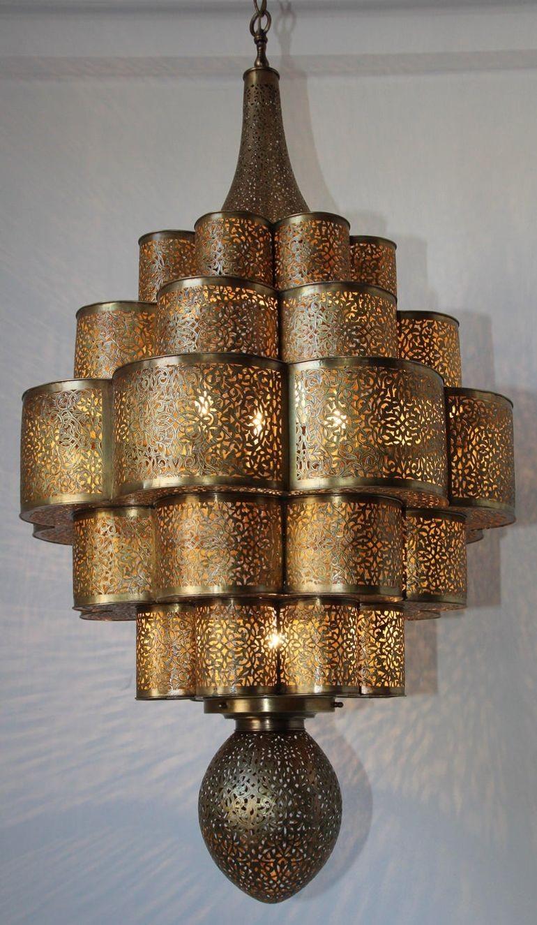 Large Moroccan Brass Chandelier Moorish Alhambra 10
