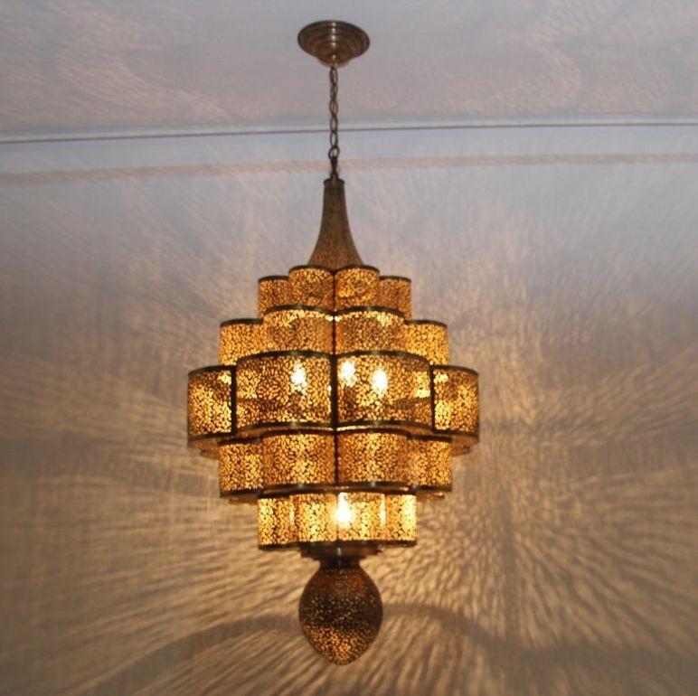 Large Moroccan Brass Chandelier Moorish Alhambra 11