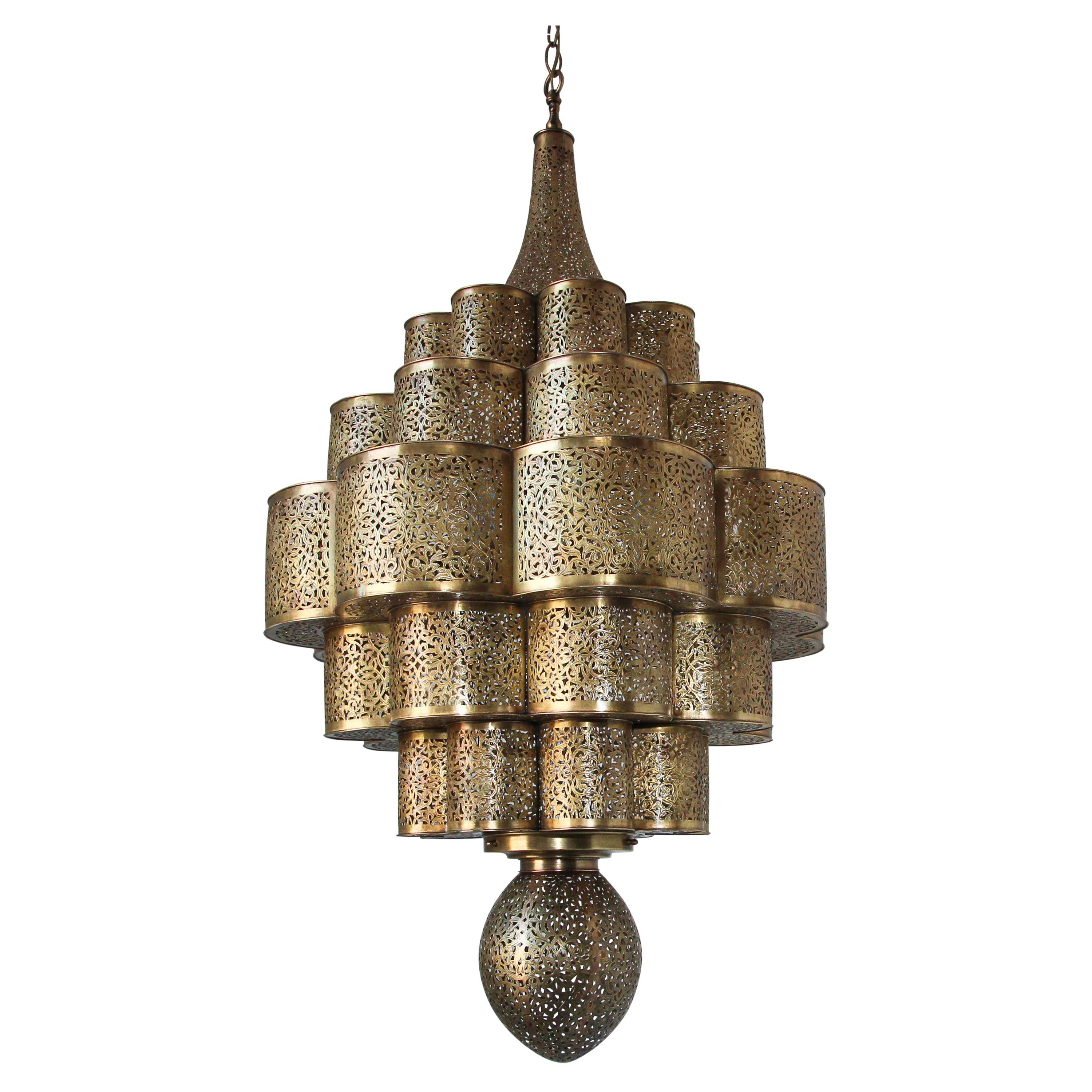 Large Moroccan Moorish Alhambra Brass Chandelier For Sale