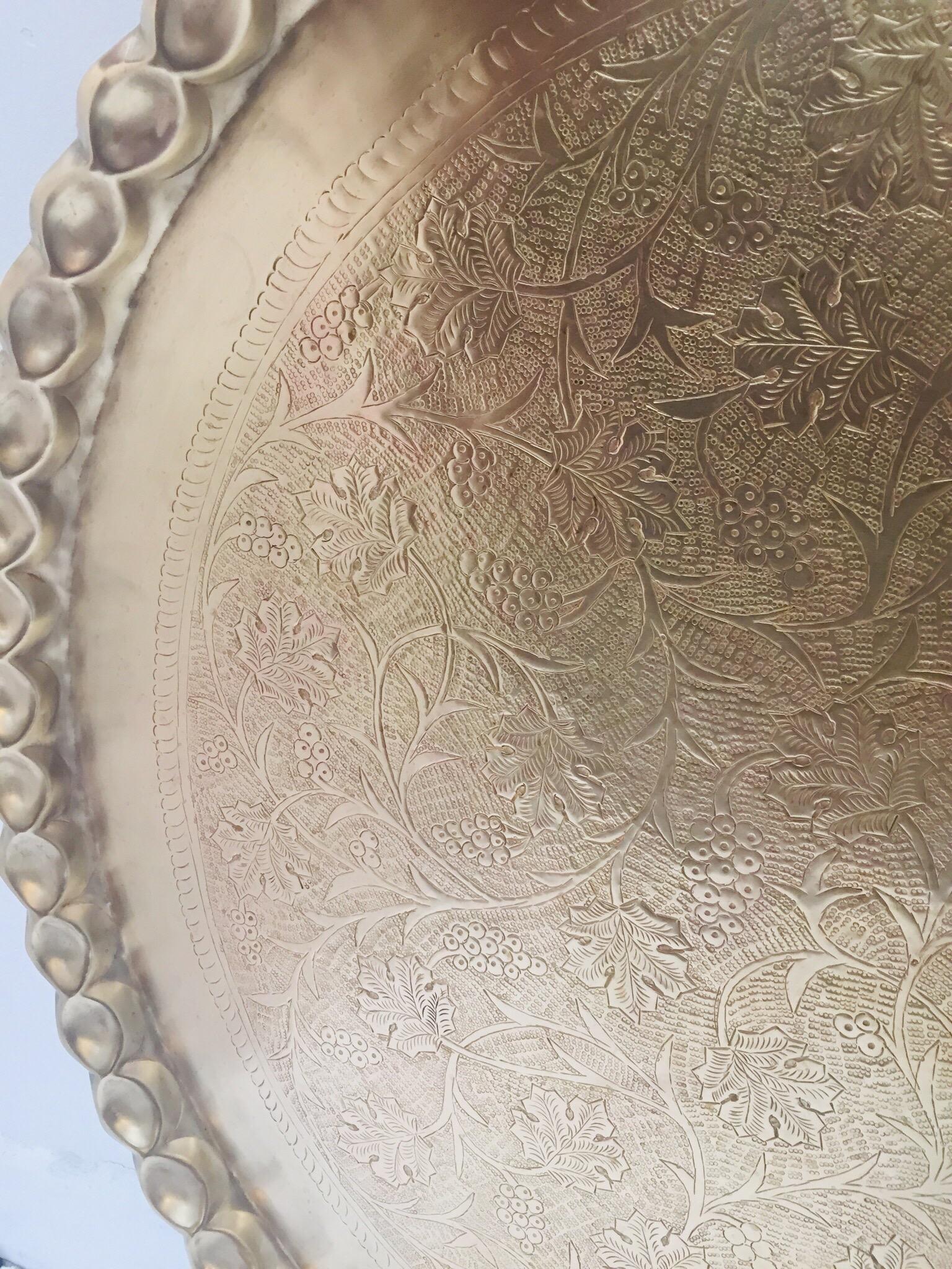 Large Moroccan Round Brass Tray 1