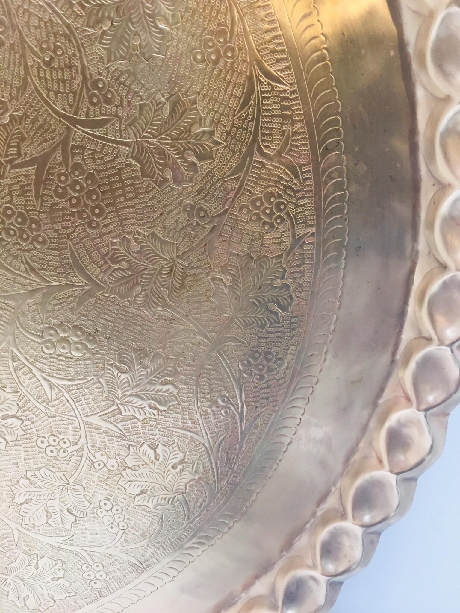 Large Moroccan Round Brass Tray 2