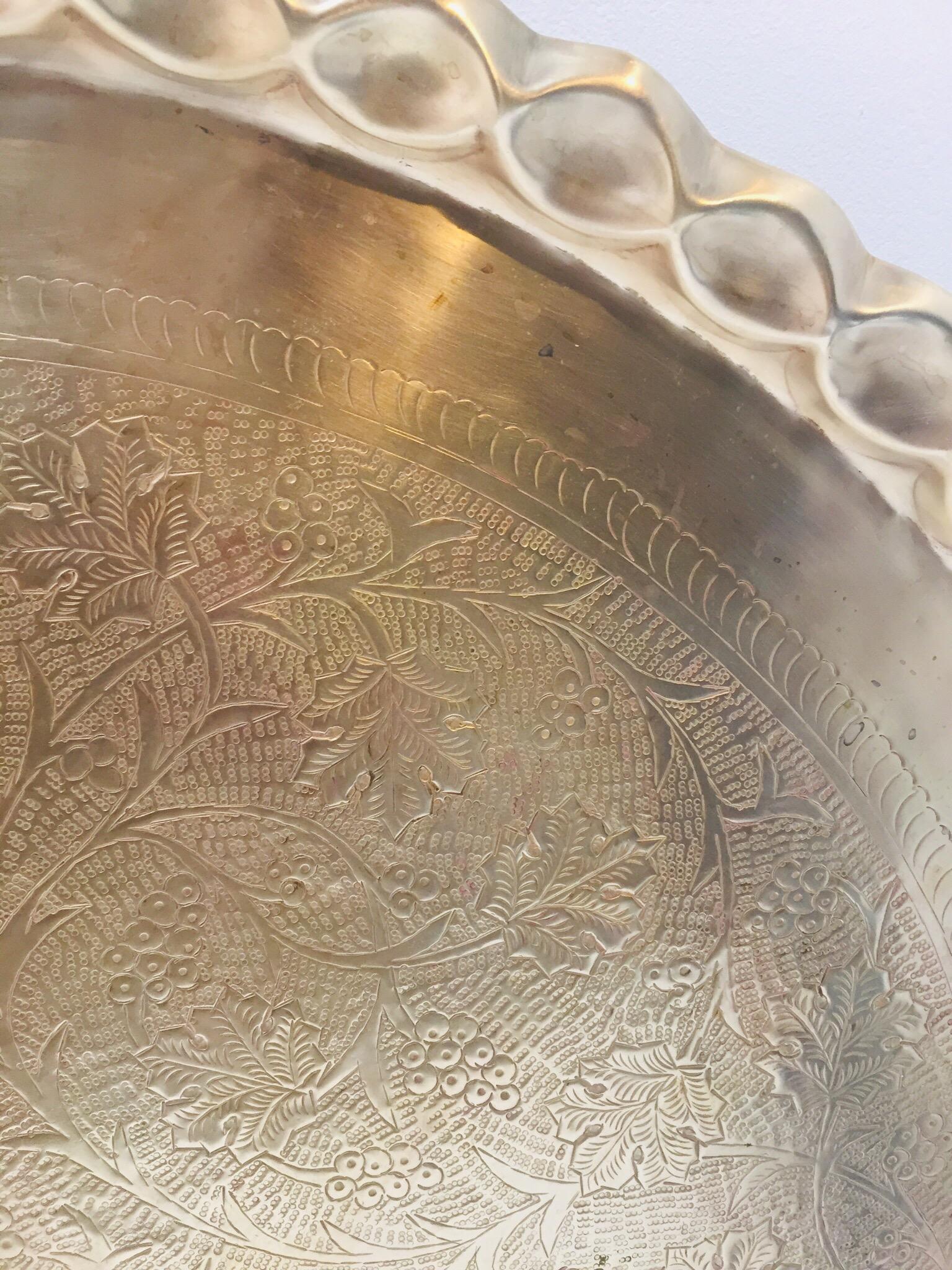 Large Moroccan Round Brass Tray  3