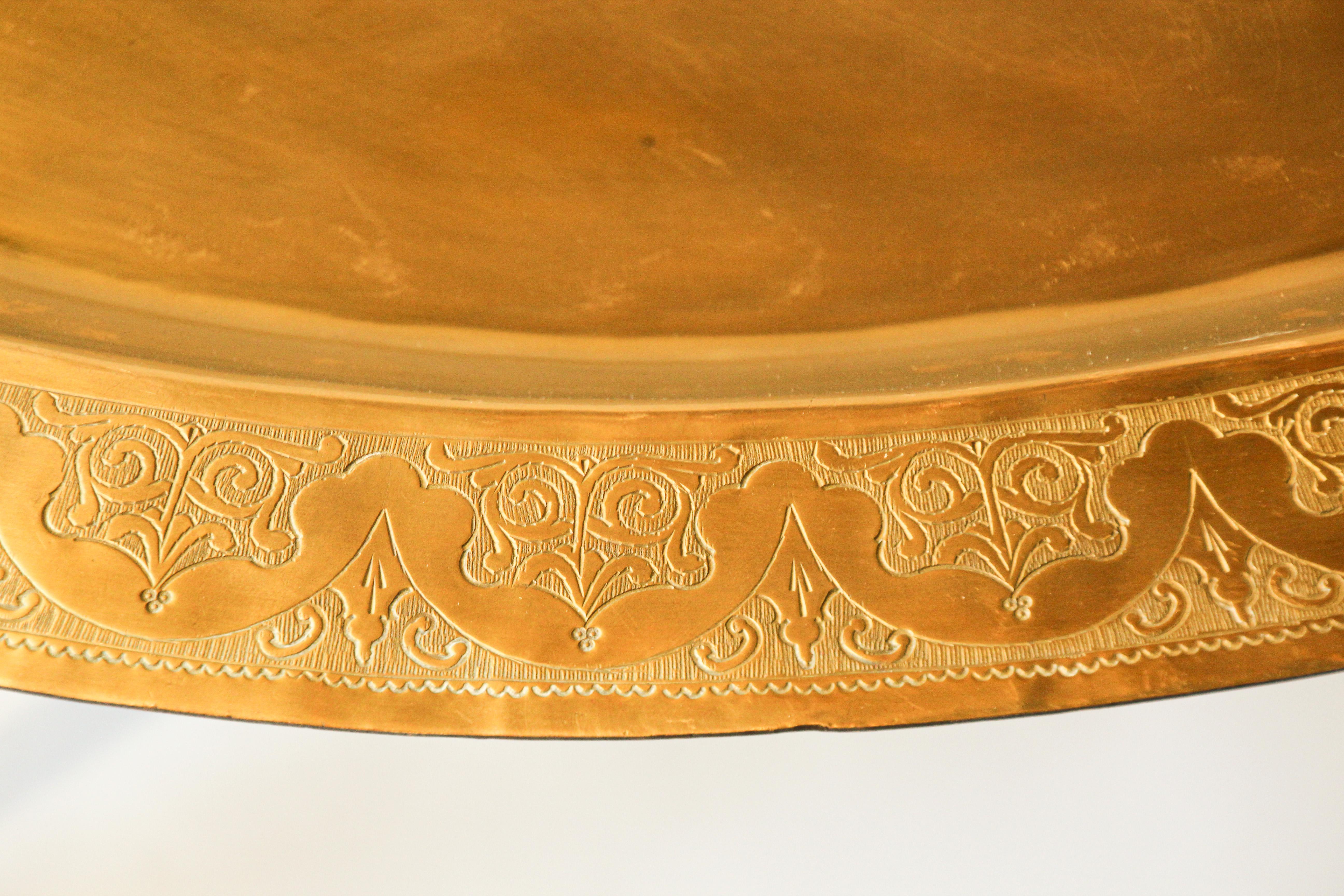 Mid-20th Century Large Moroccan Round Brass Tray Table on Folding Stand