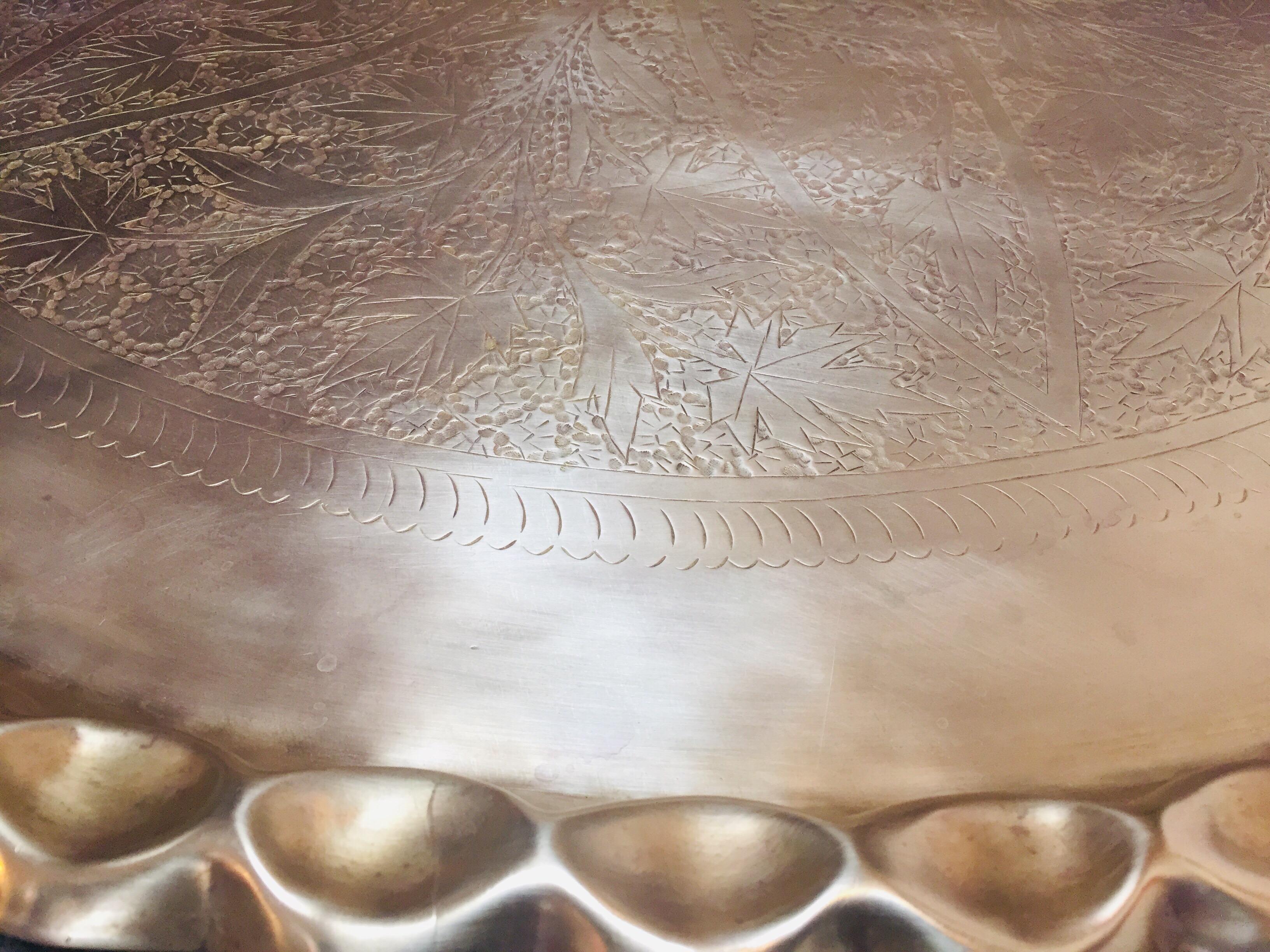 Large Moorish Polished Brass Tray Table on Folding Stand 2