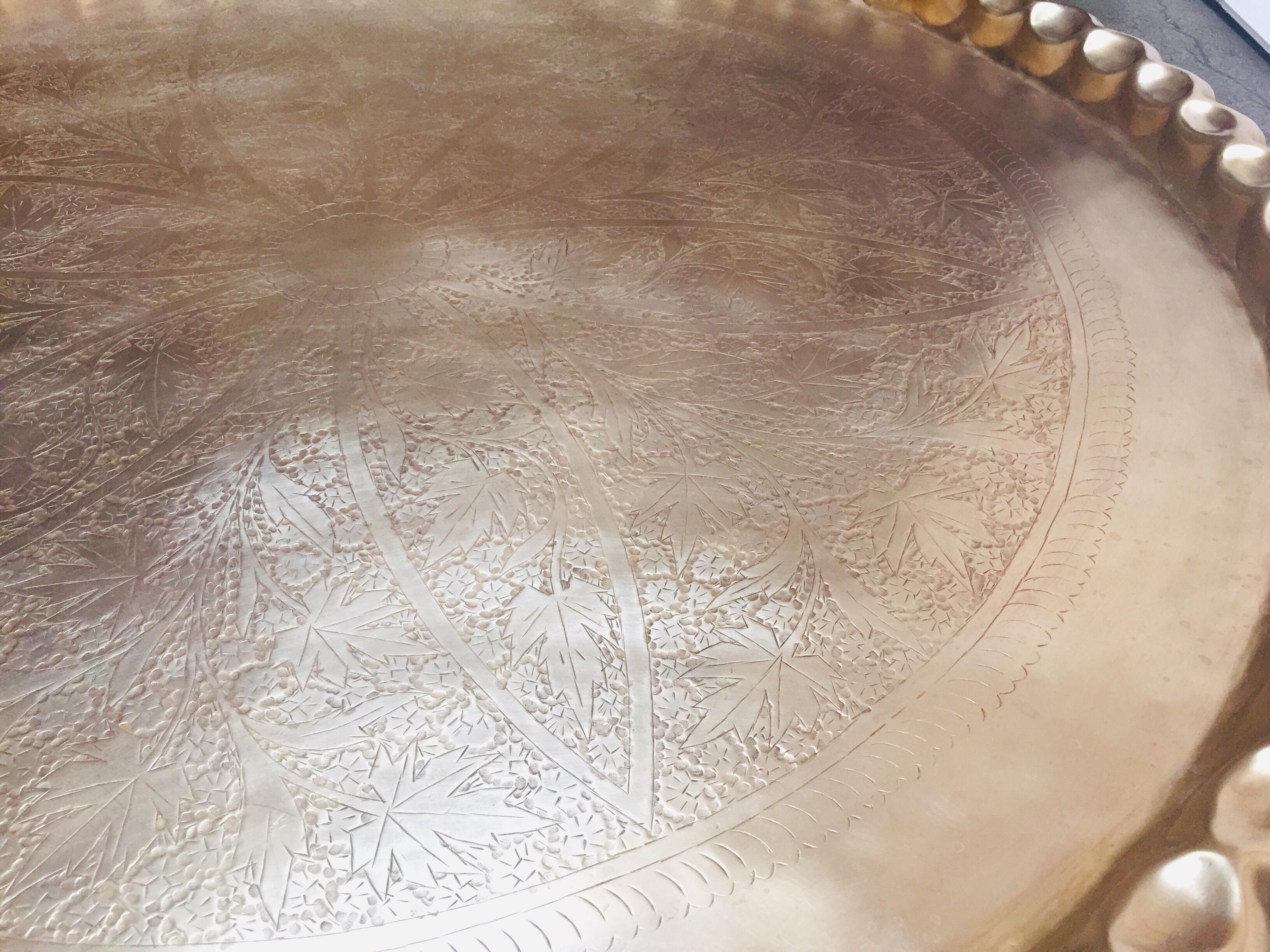 Large Moorish Polished Brass Tray Table on Folding Stand 3