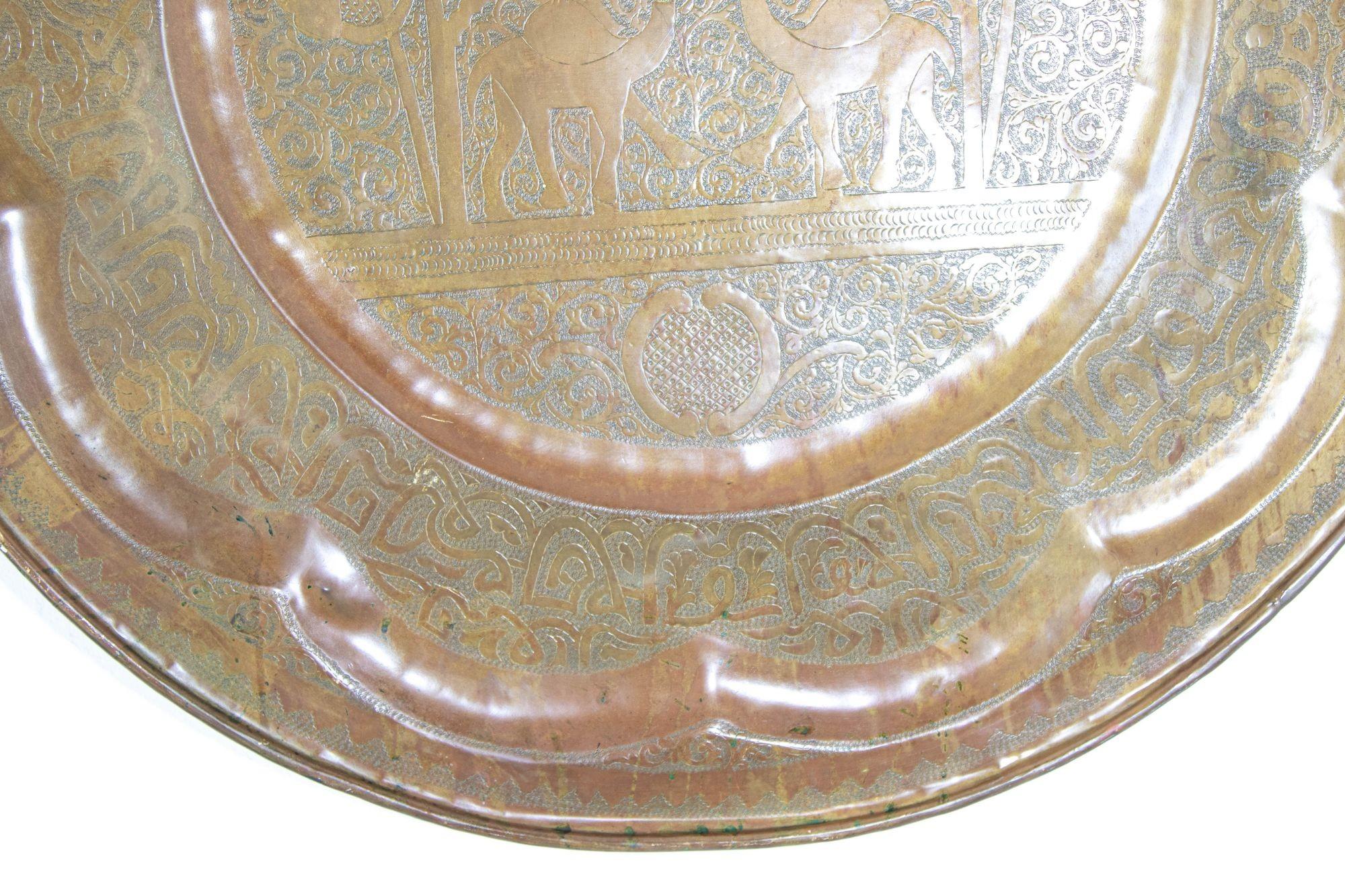 Large Moroccan Round Brass Tray Wall Decor, circa 1950s For Sale 6