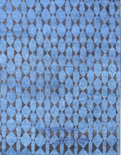 Large Moroccan Rug in All over Design in Blue & Black   10'2'' x 13'8'