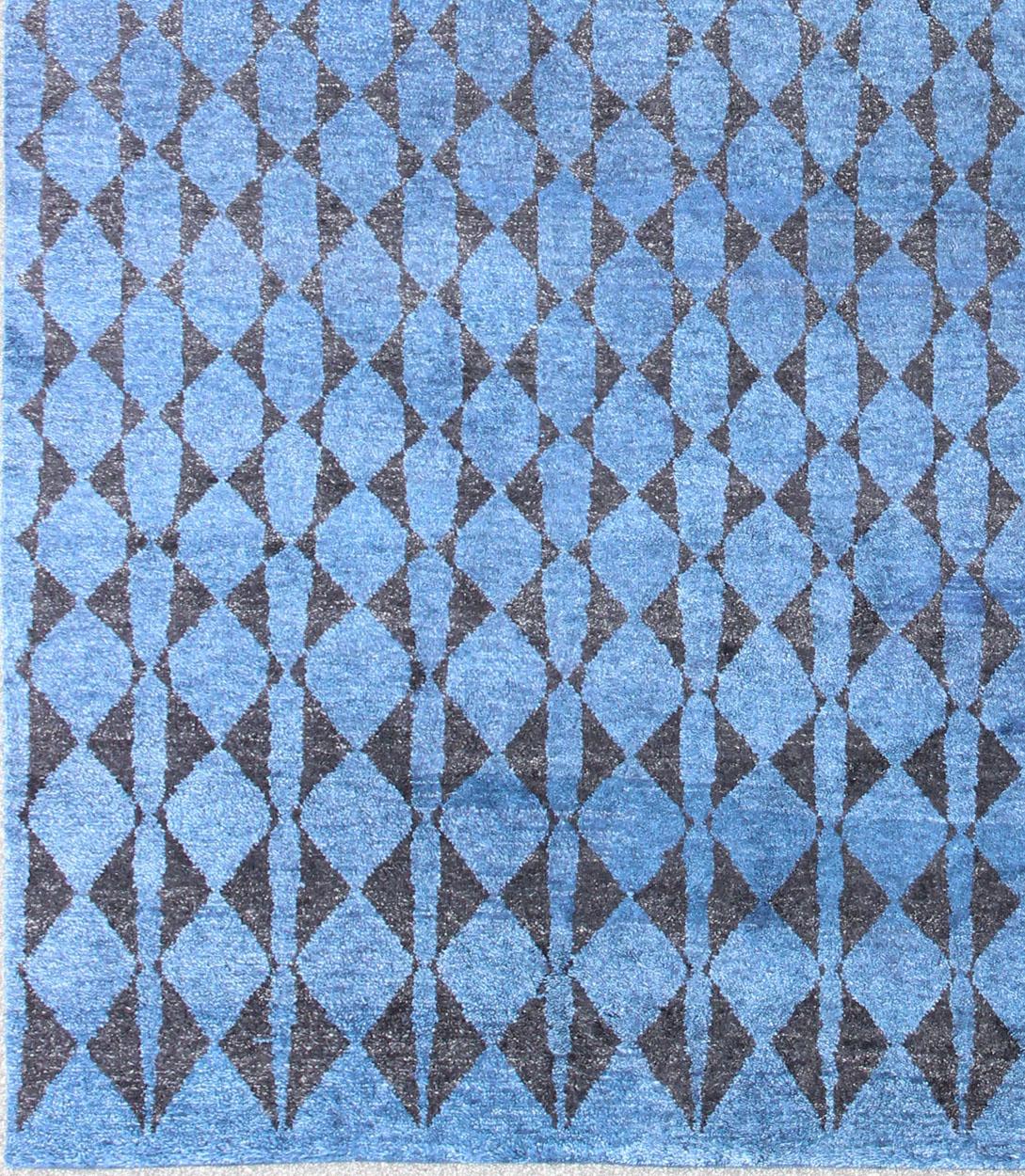 Tribal Large Moroccan Rug in All over Design in Beautiful Blue & Black   10'2'' x 13'8' For Sale