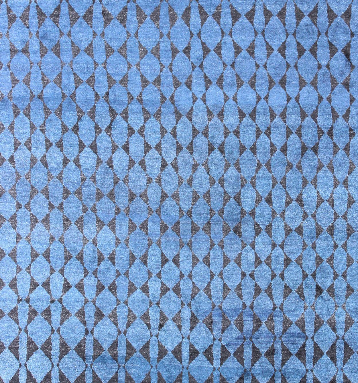 Indian Large Moroccan Rug in All over Design in Beautiful Blue & Black   10'2'' x 13'8' For Sale