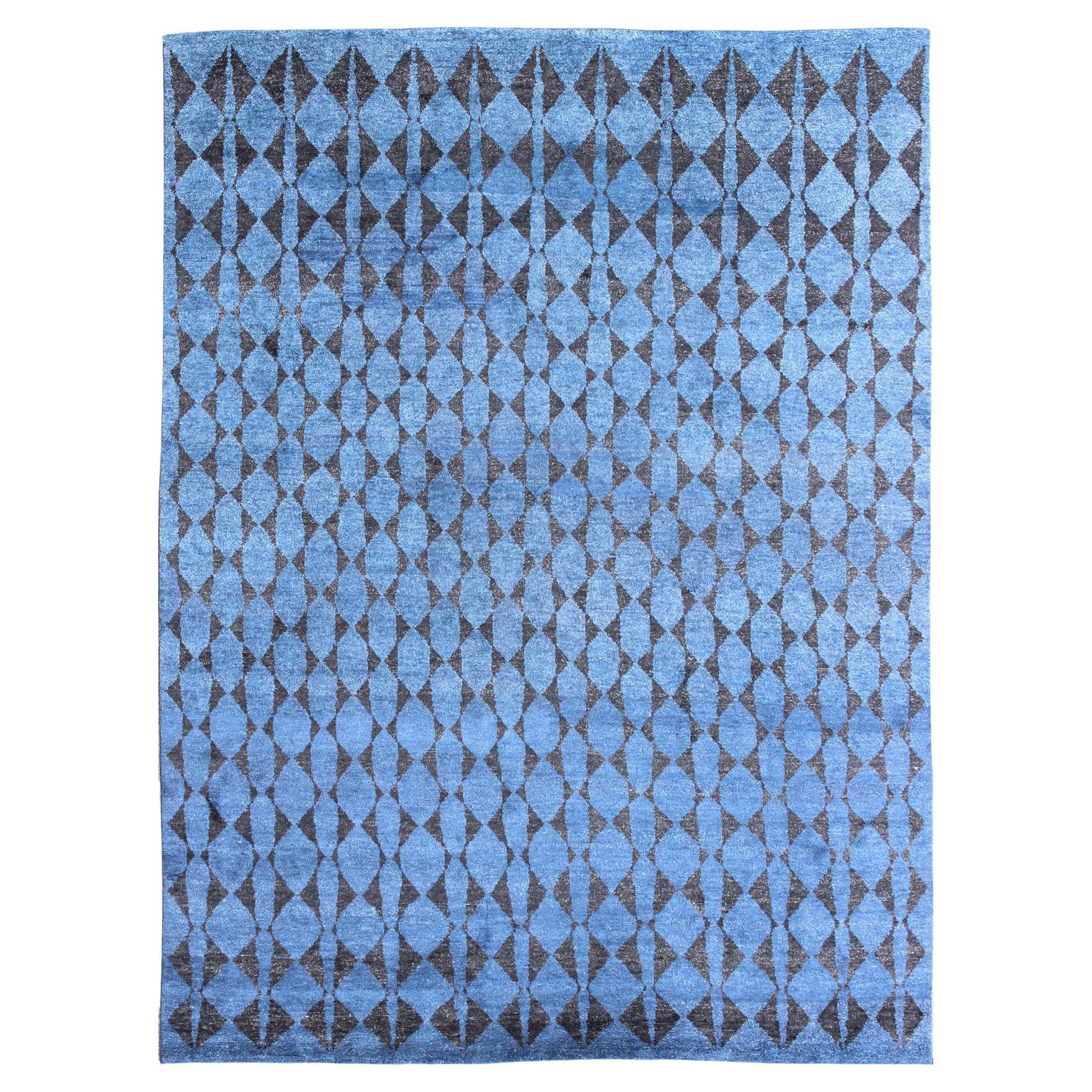 Large Moroccan Rug in All over Design in Beautiful Blue & Black   10'2'' x 13'8' For Sale