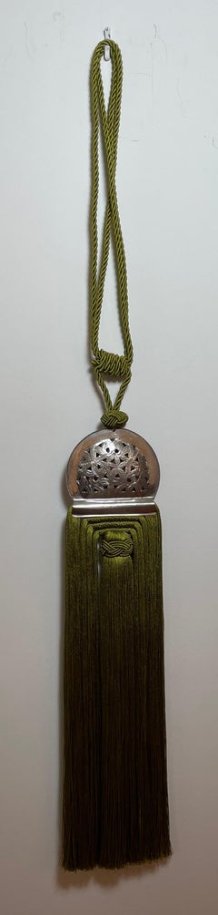 Large Moroccan Silk Handmade Tassel Passementerie Curtain Tieback in Olive Green