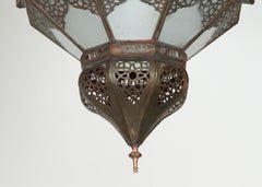 Grand abat-jour de lustre en verre dépoli en forme d'étoile marocaine