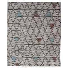 Grand tapis de style marocain vieilli moderne à motifs de diamants et de triangles