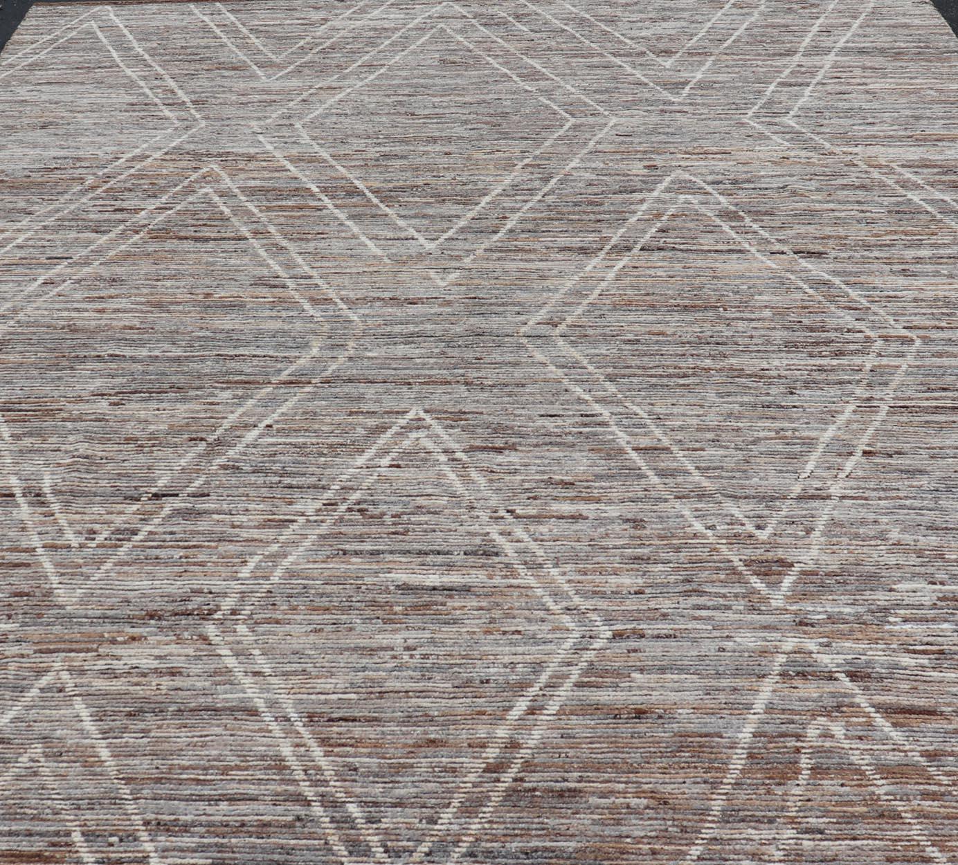 Large Moroccan Style Distressed Modern Rug in Diamond Design in Earthy Tones For Sale 3