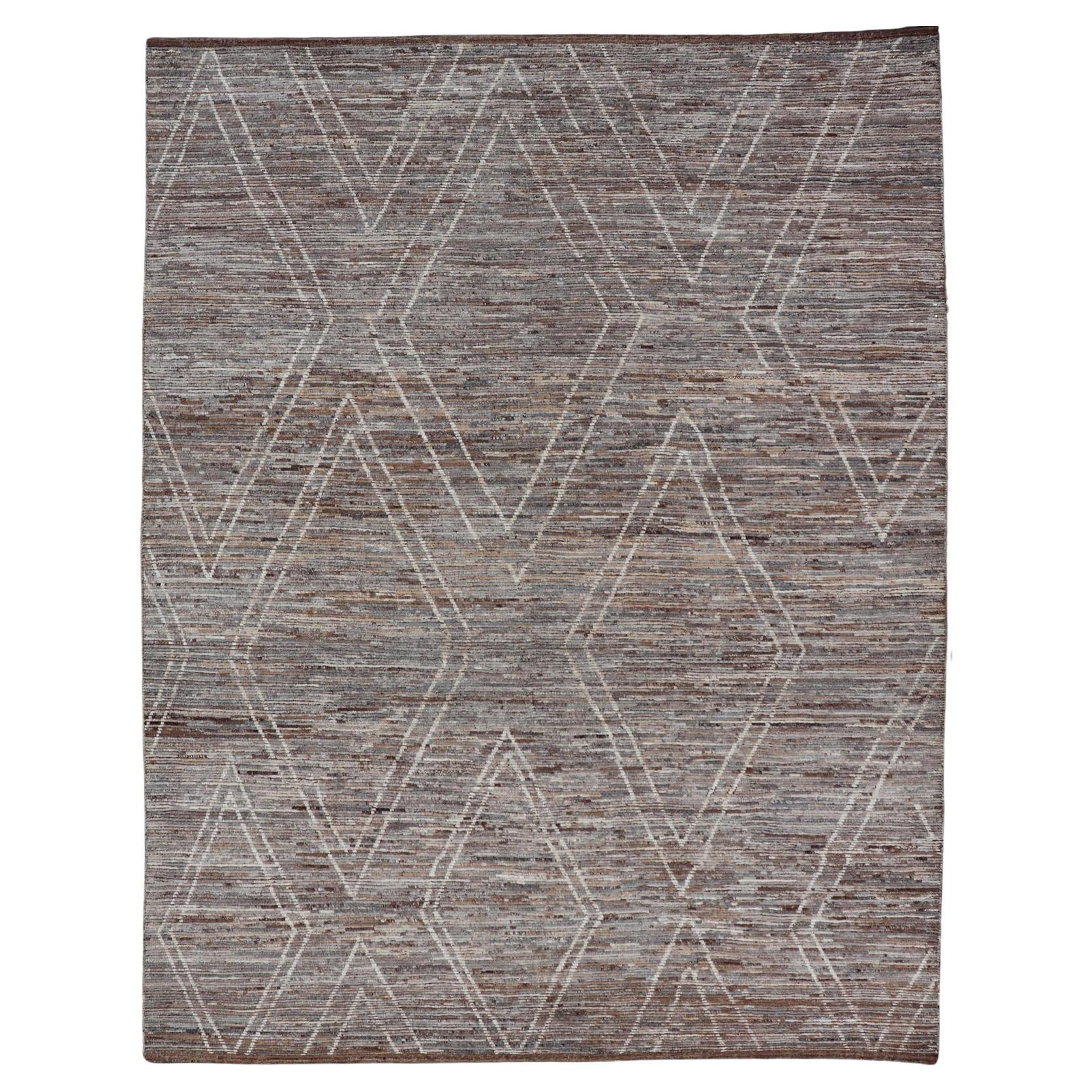 Large Moroccan Style Distressed Modern Rug in Diamond Design in Earthy Tones For Sale