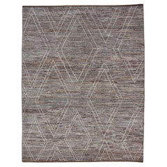 Large Moroccan Style Distressed Modern Rug in Diamond Design in Earthy Tones