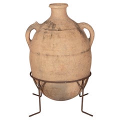 Large Moroccan Terracotta Pottery Water Jar in Iron Stand