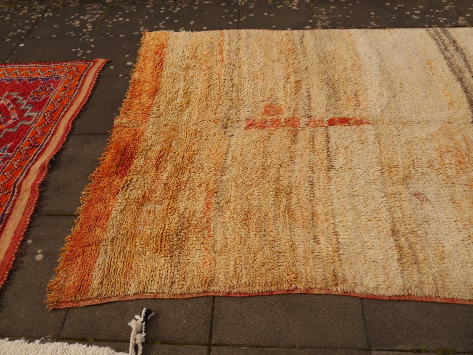 Large Moroccan Vintage Rug Golden Yellow and Orange Abstract Design Berber For Sale 1