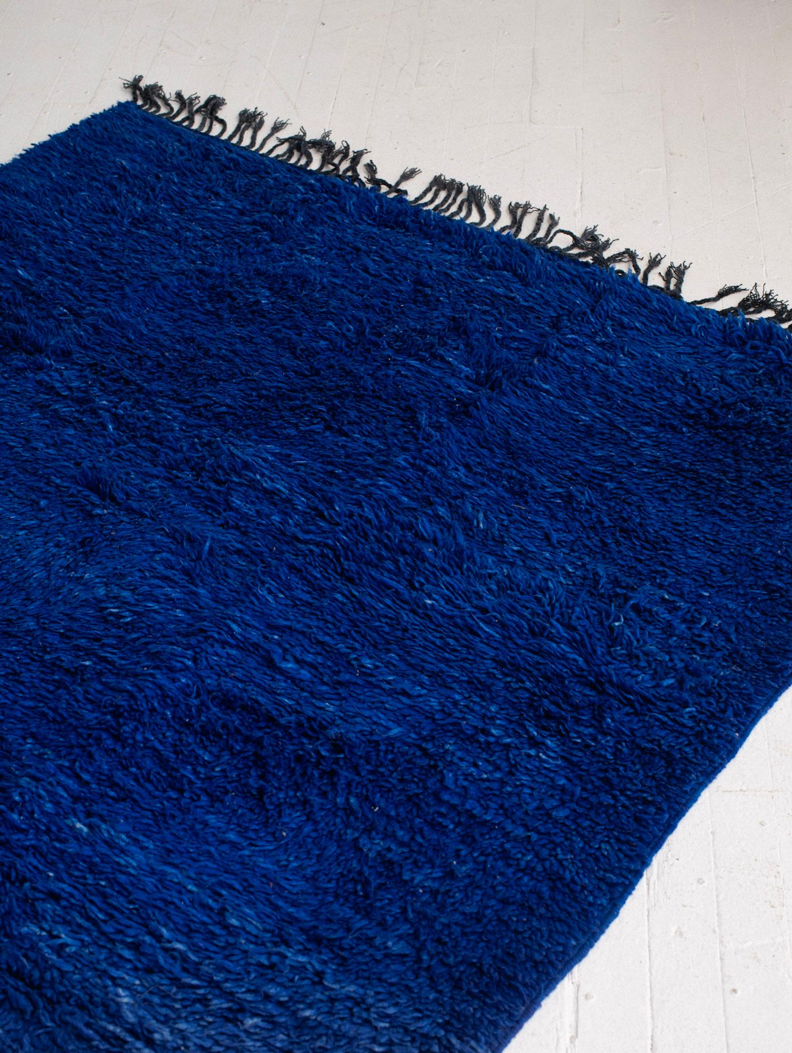 Mid-Century Modern Large Moroccan Wool Rug in Cobalt Blue