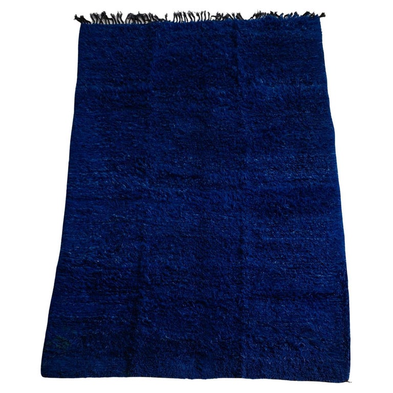 Large Moroccan Wool Rug in Cobalt Blue For Sale at 1stDibs